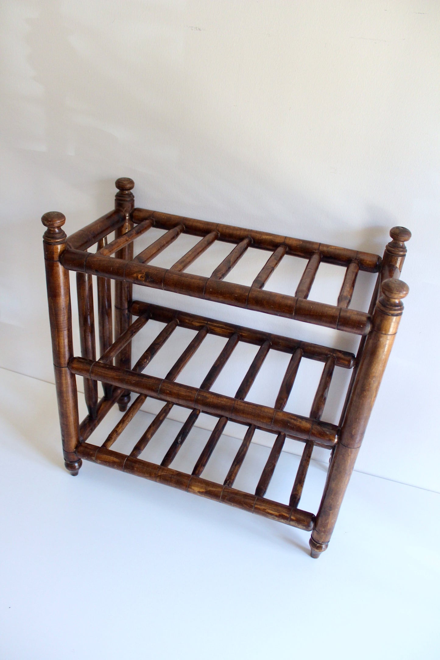Vintage Faux Bamboo Wooden Shoe Rack / Display Shelf