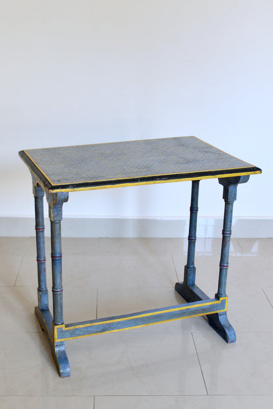 Vintage Hand-Painted Indian Side Table with Floral Lattice Top