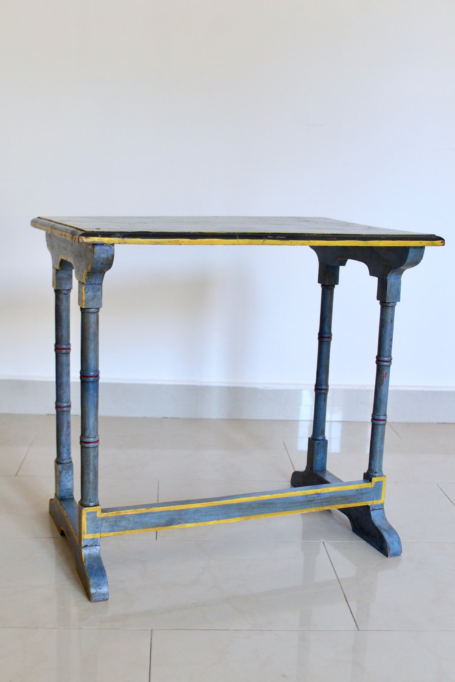 Vintage Hand-Painted Indian Side Table with Floral Lattice Top