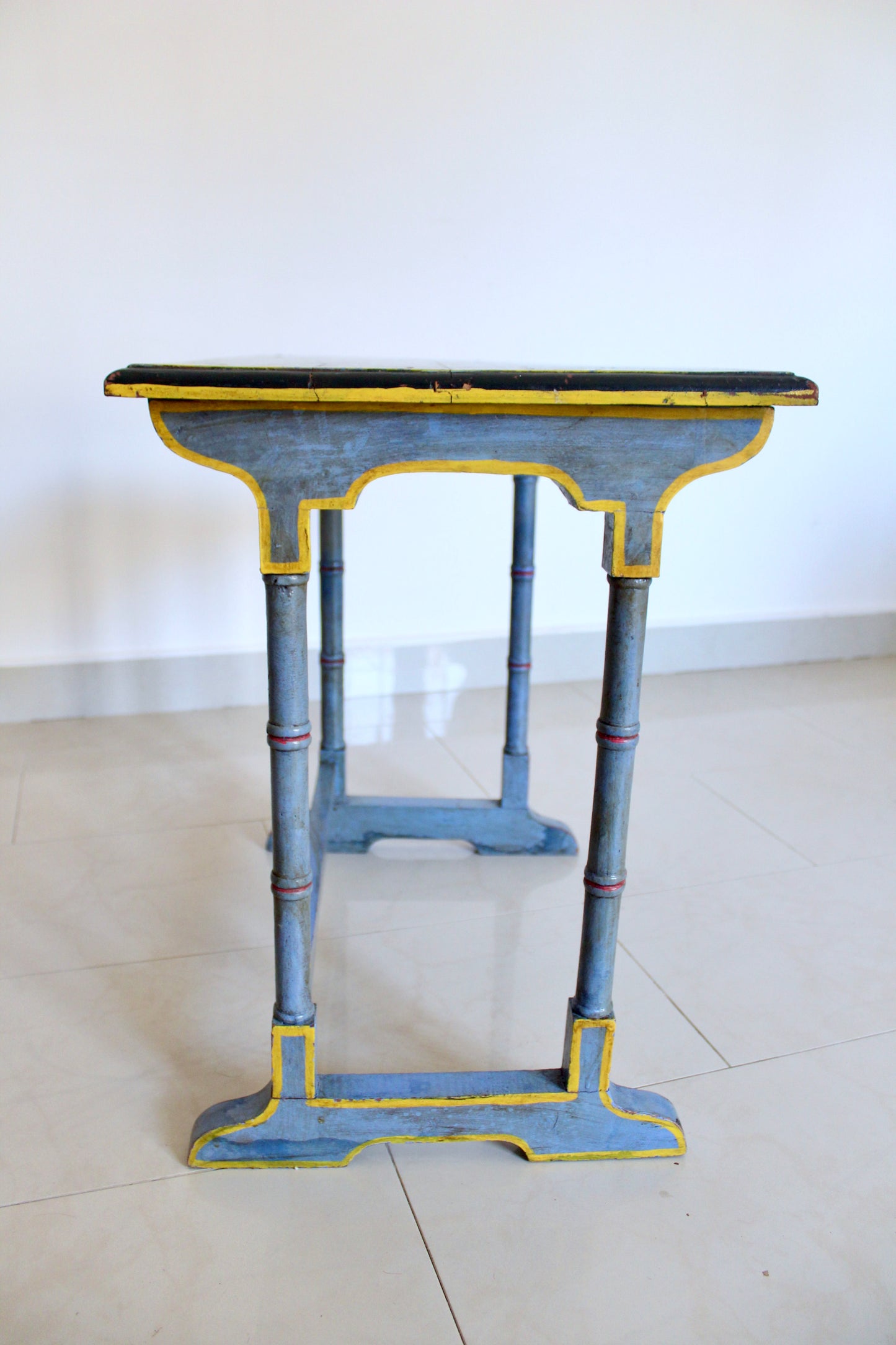 Vintage Hand-Painted Indian Side Table with Floral Lattice Top