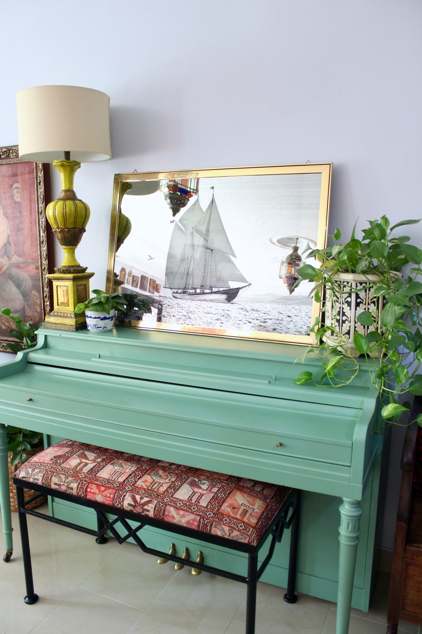 Large Mid-Century Nautical Mirror Wall Art Featuring the Bluenose II Schooner, c. 1960s–70s