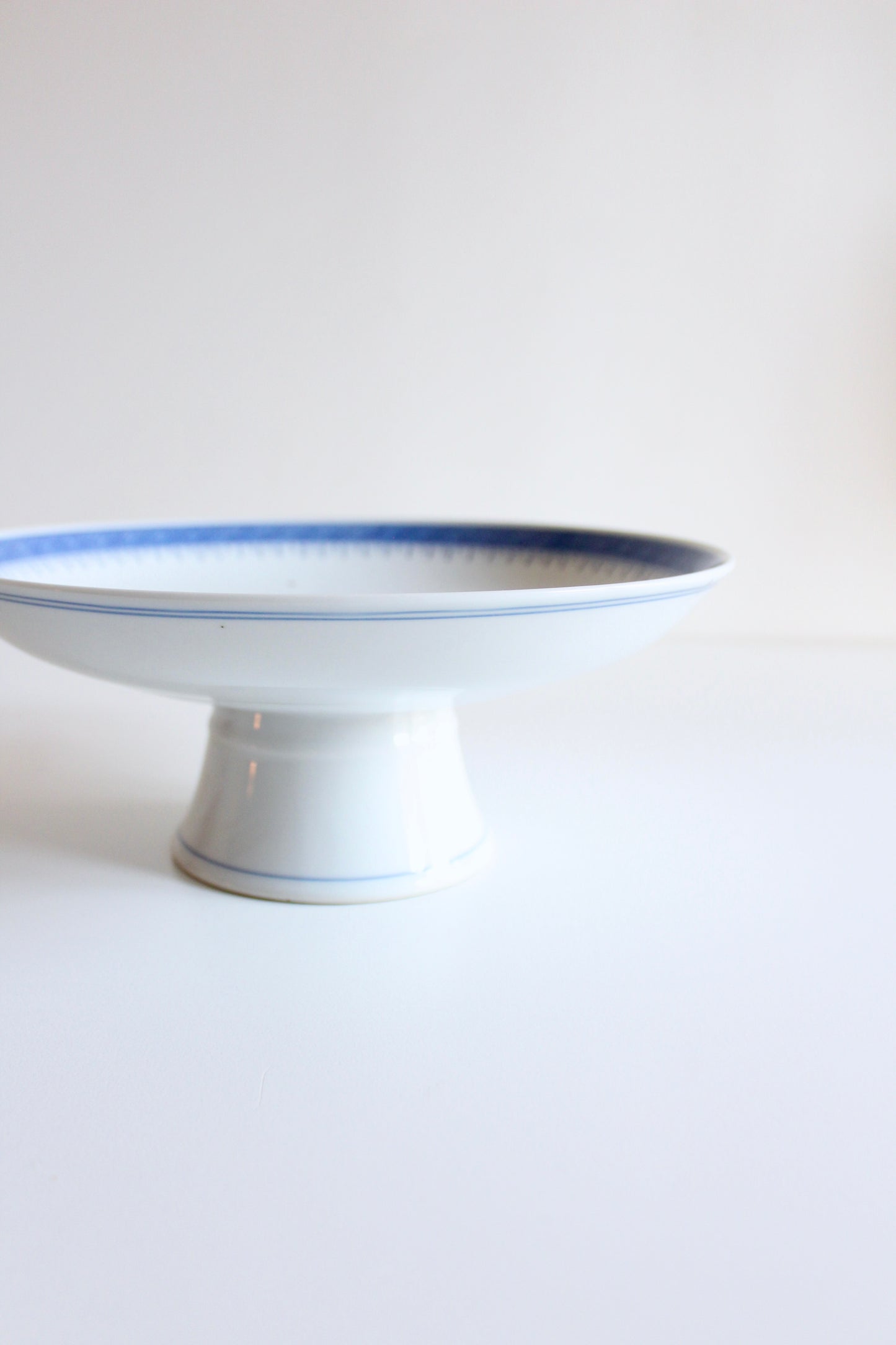 Blue & White Porcelain Pedestal Fruit Bowl | Chinoiserie Centerpiece Dish