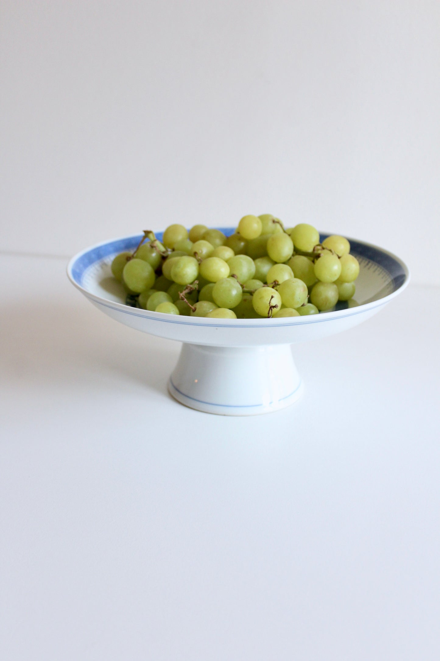 Blue & White Porcelain Pedestal Fruit Bowl | Chinoiserie Centerpiece Dish