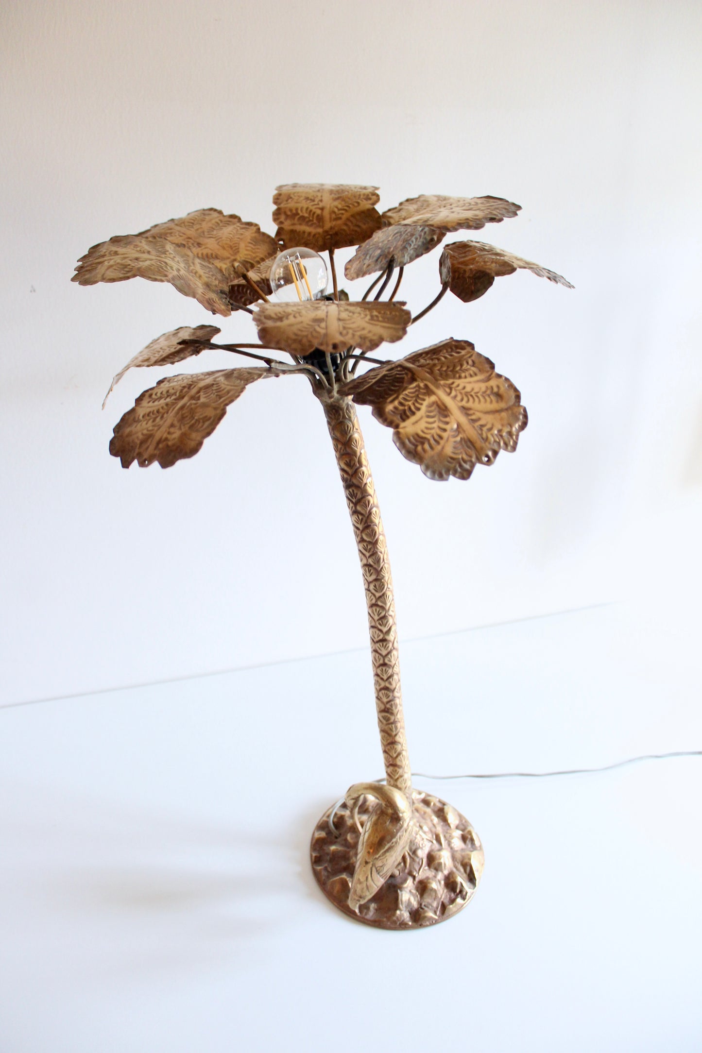 Vintage Hollywood Regency Palm Tree Lamp with Heron Figure