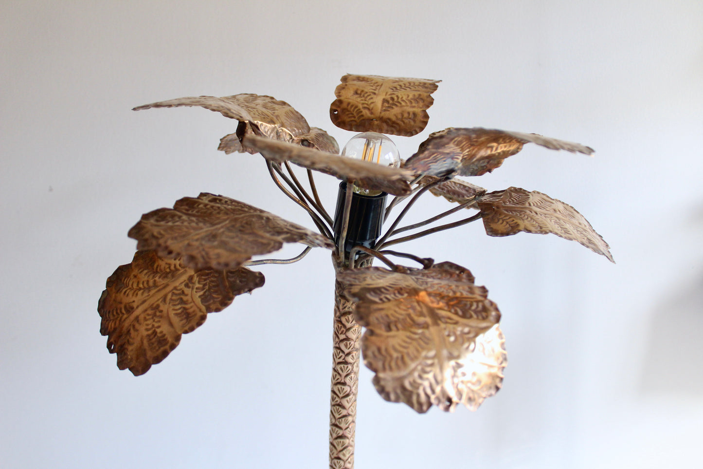 Vintage Hollywood Regency Palm Tree Lamp with Heron Figure