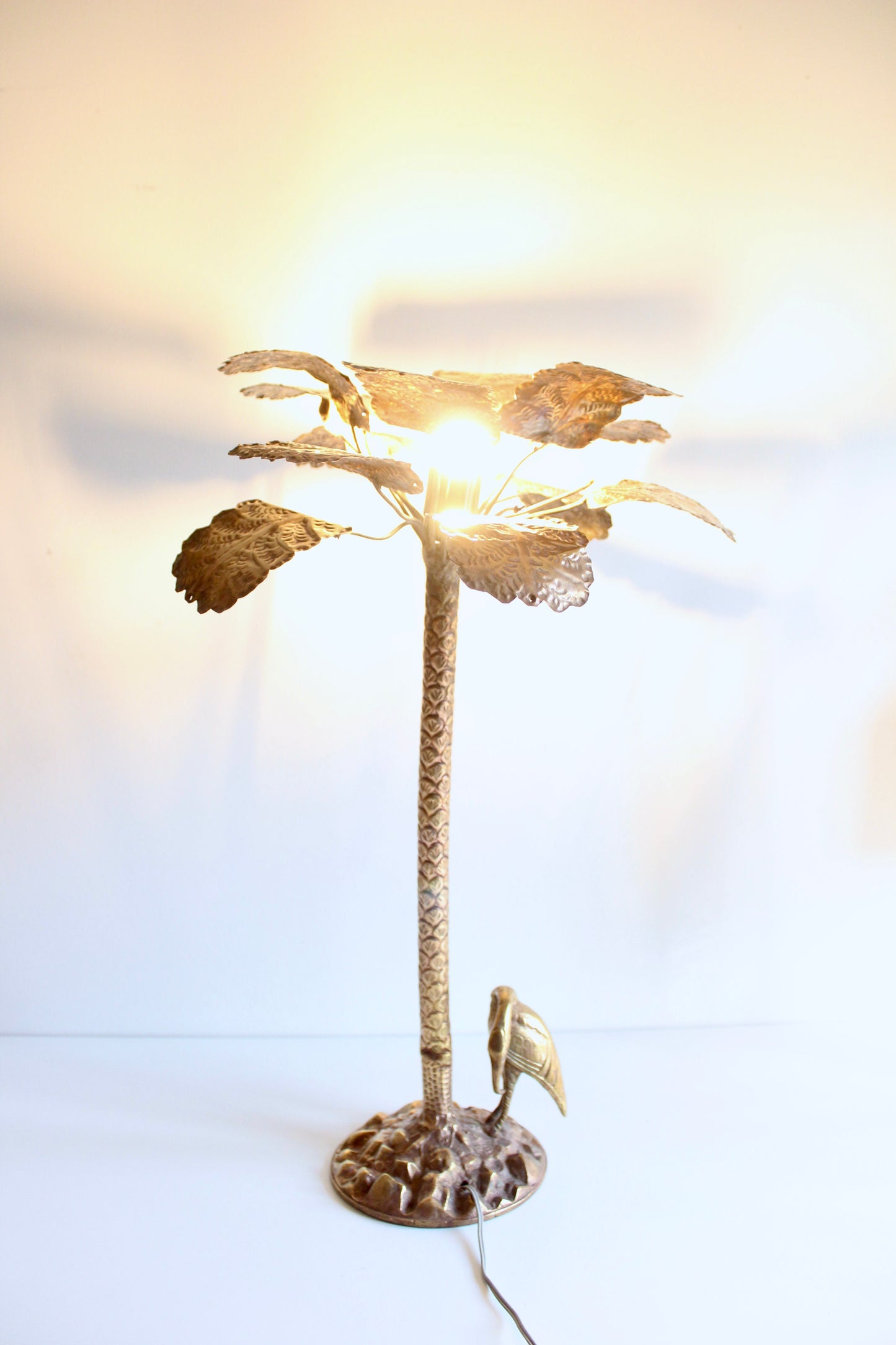 Vintage Hollywood Regency Palm Tree Lamp with Heron Figure