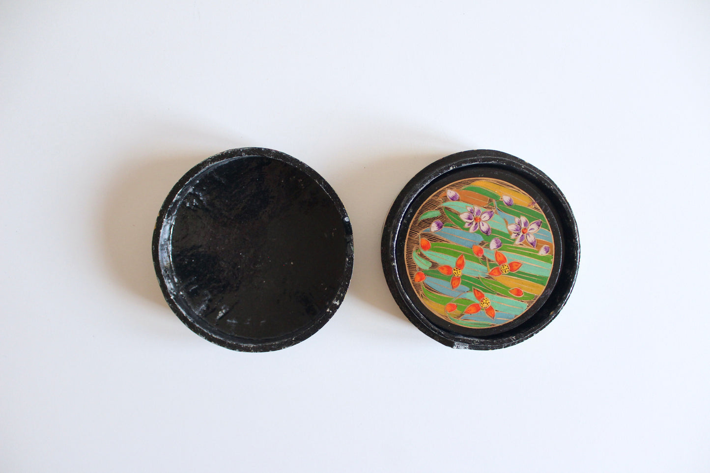 Vintage Kashmiri Hand-Painted Papier-Mâché Coaster Set with Box
