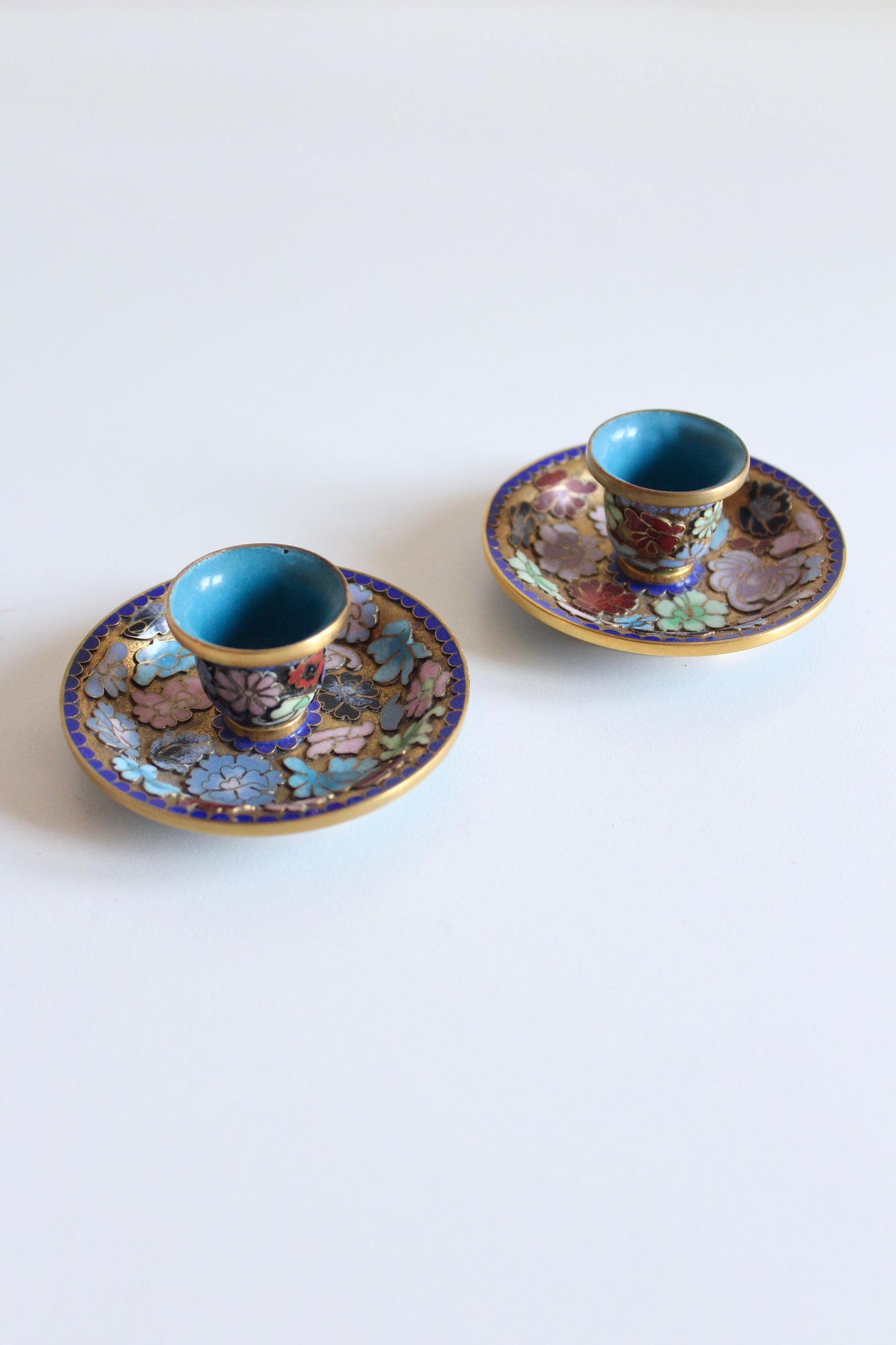 Vintage Chinese Cloisonné Enamel Candle Holders – Pair