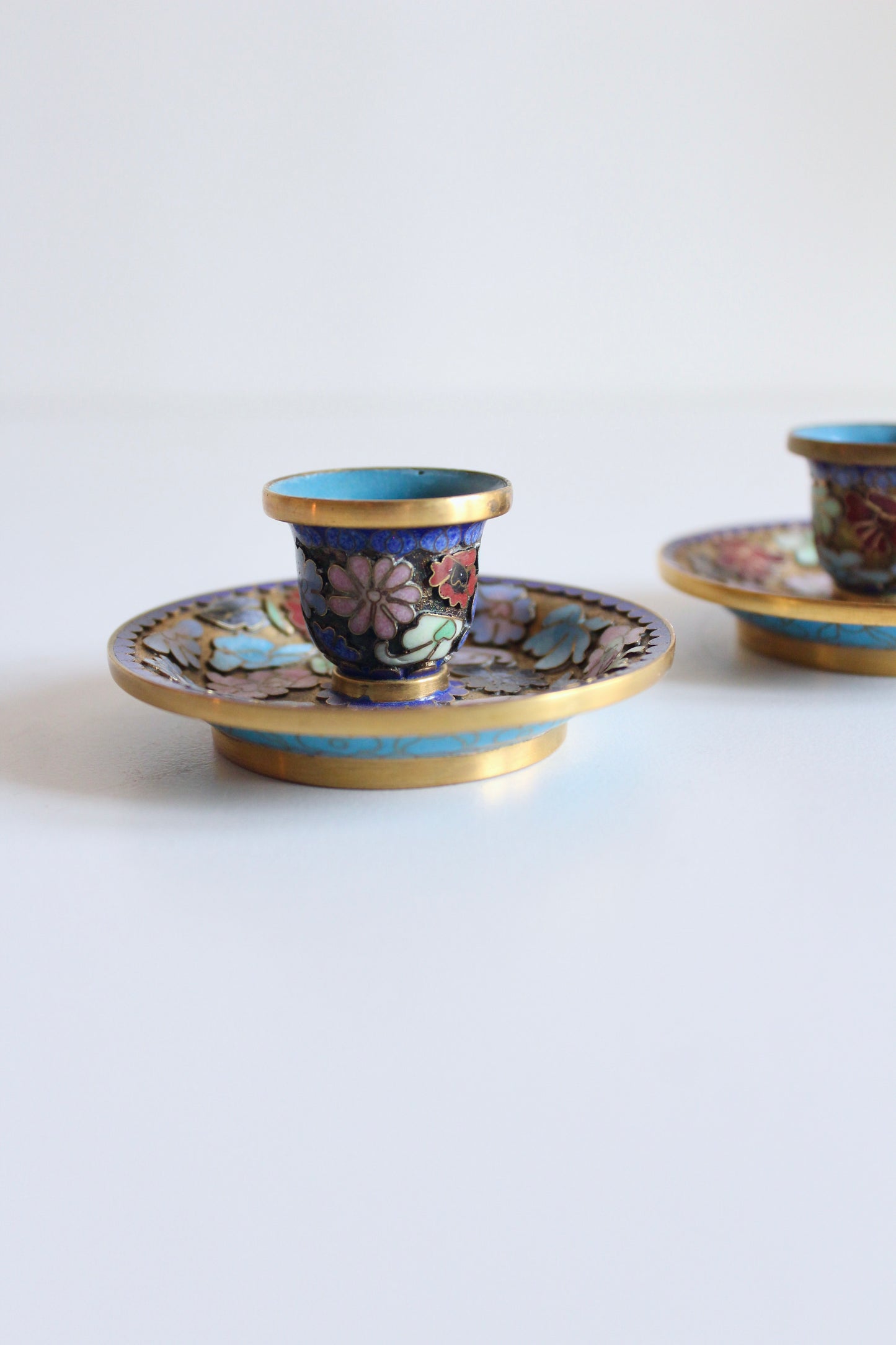 Vintage Chinese Cloisonné Enamel Candle Holders – Pair