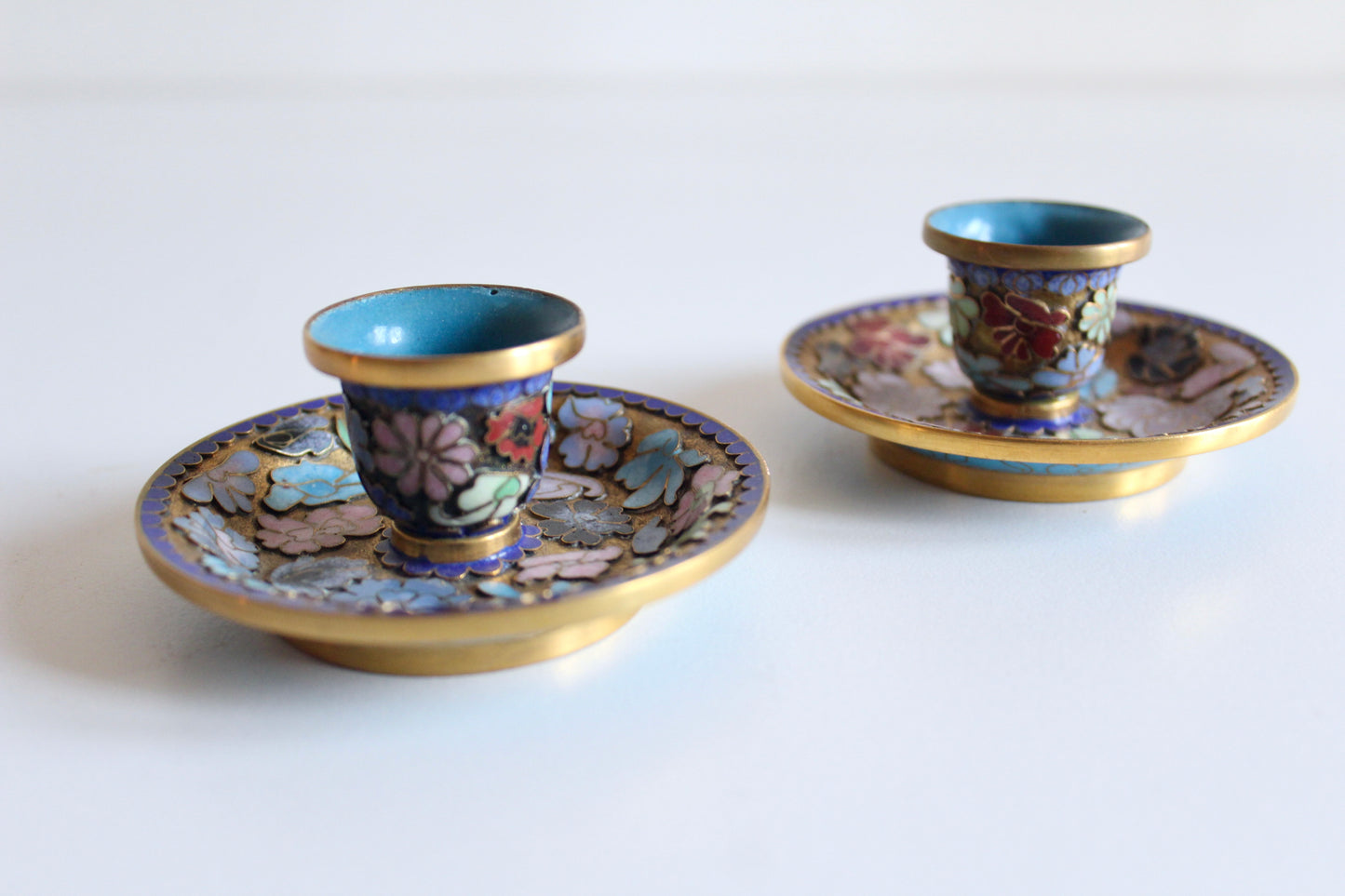 Vintage Chinese Cloisonné Enamel Candle Holders – Pair