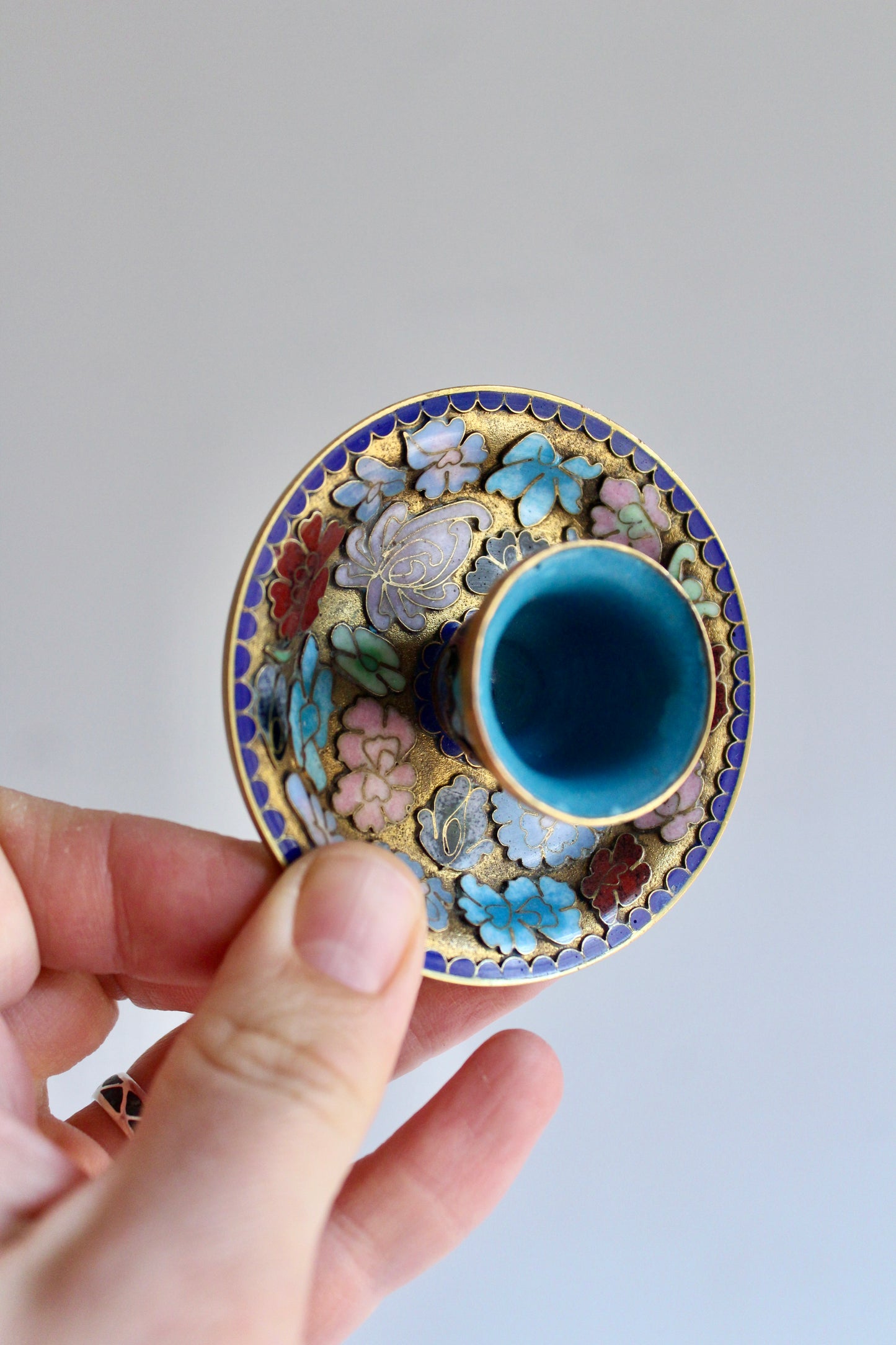 Vintage Chinese Cloisonné Enamel Candle Holders – Pair