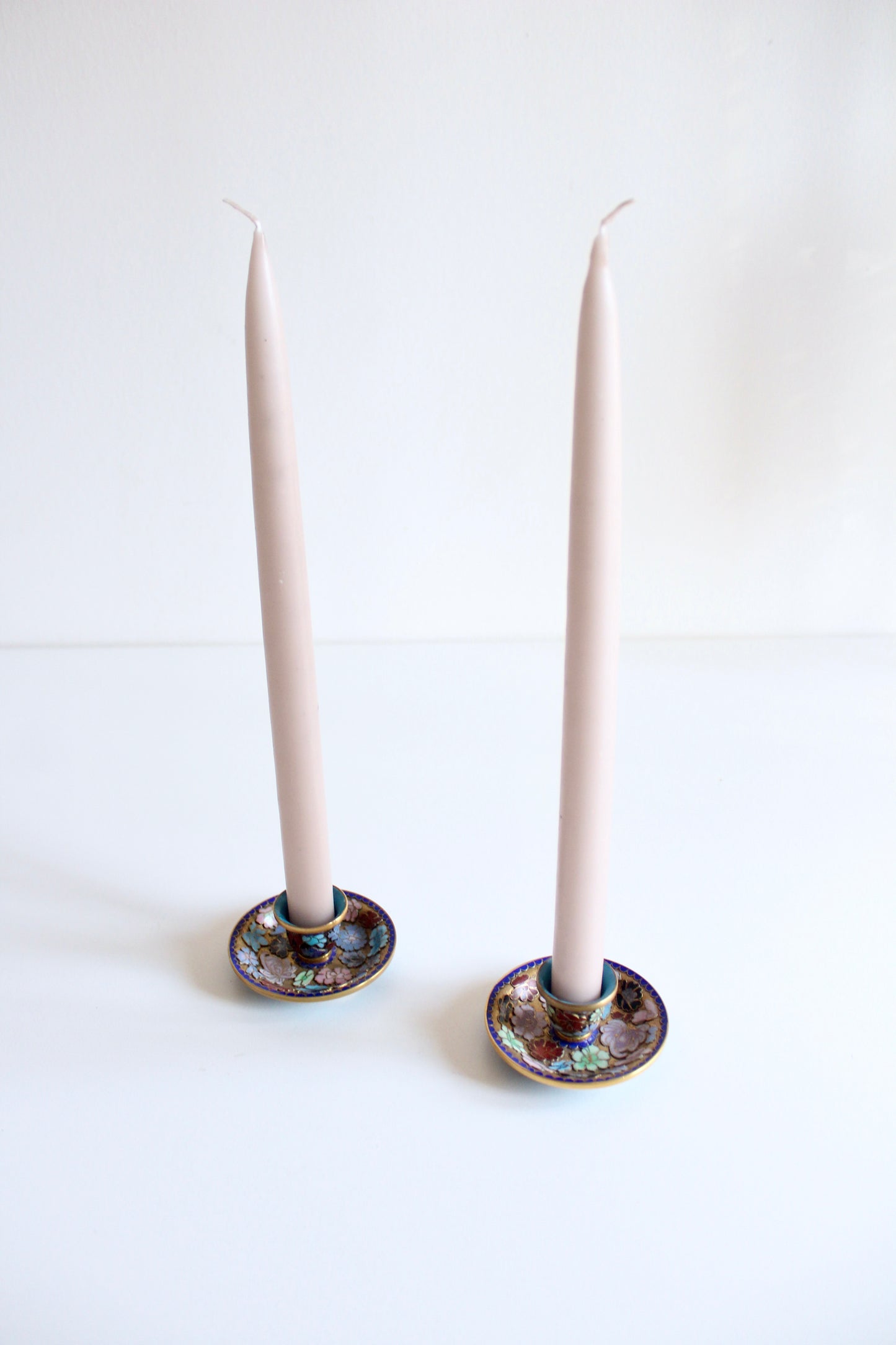 Vintage Chinese Cloisonné Enamel Candle Holders – Pair