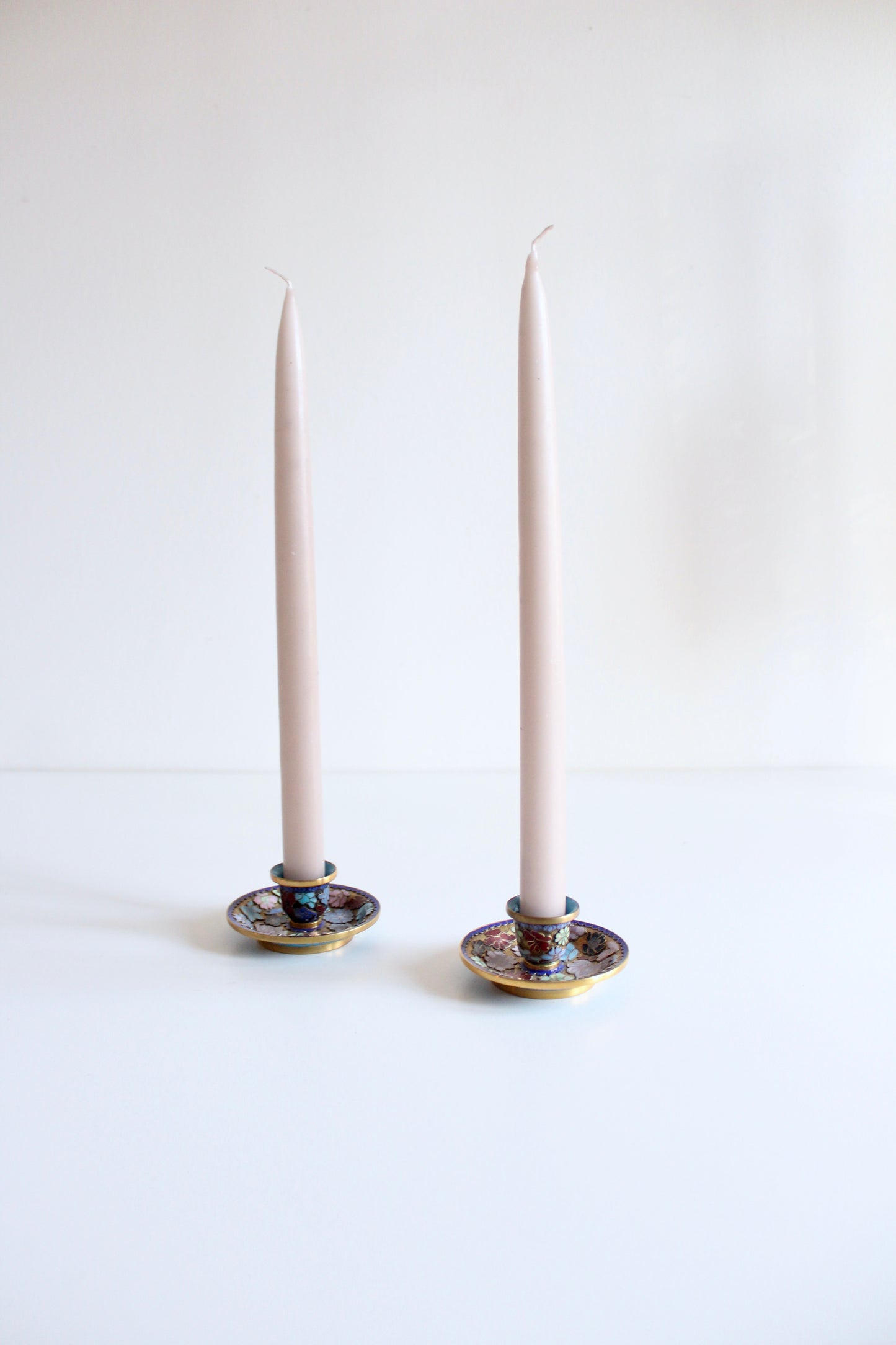 Vintage Chinese Cloisonné Enamel Candle Holders – Pair