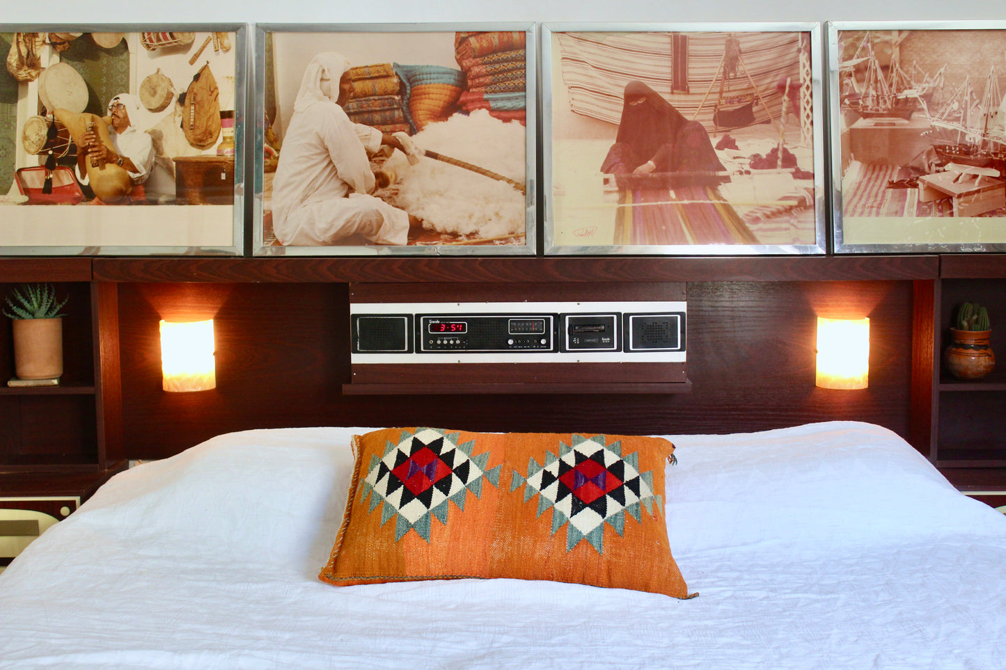 Vintage 1980 Integrated Bedroom Headboard & Nightstands with Radio, Cassette & Lights