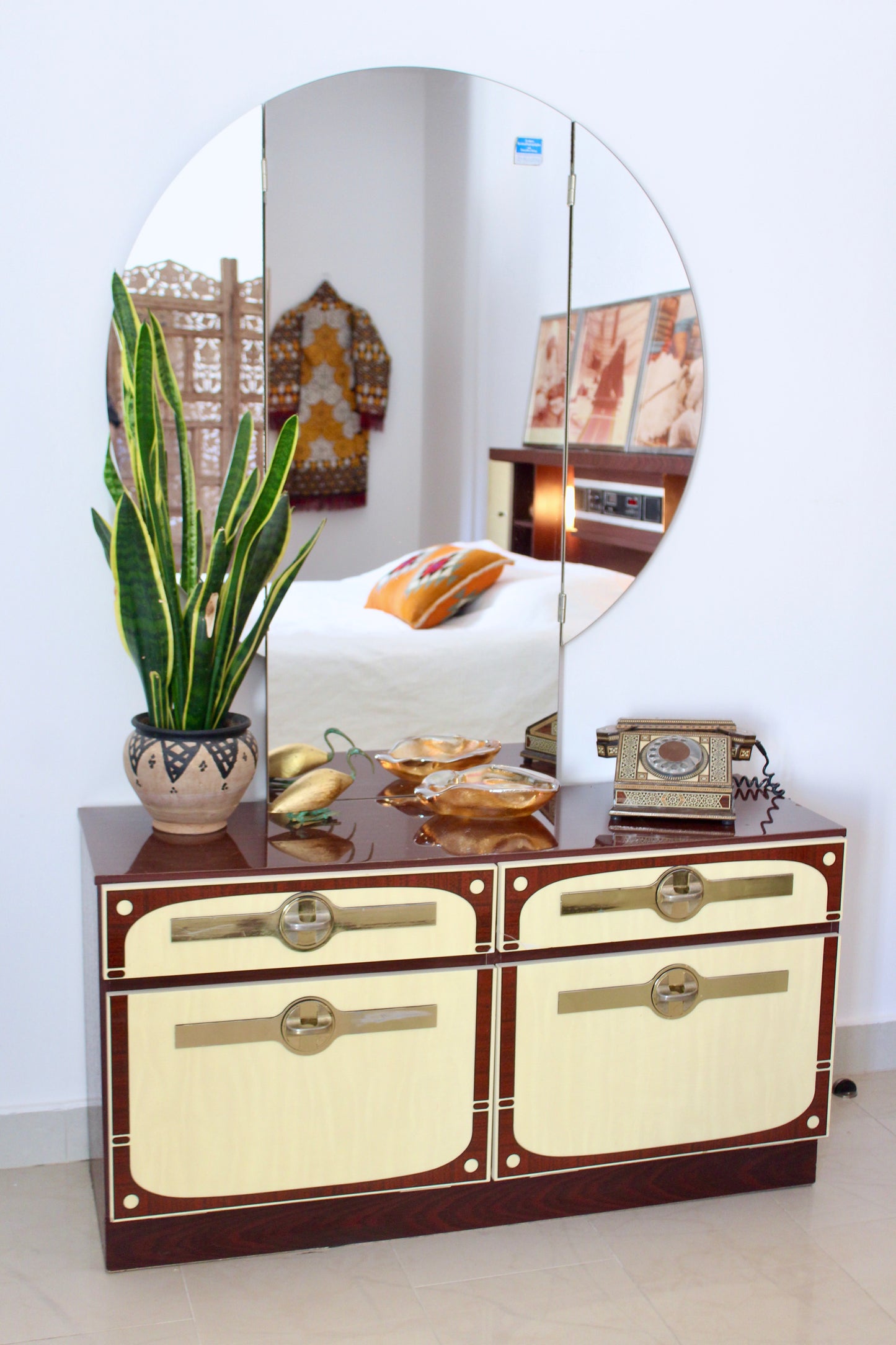 Vintage 1980 Dressing Table & West German Mirror