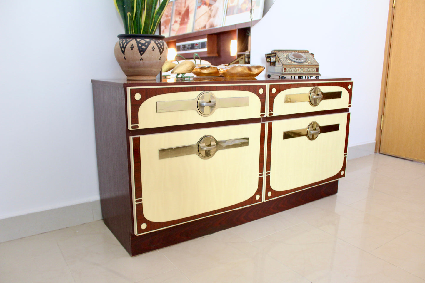 Vintage 1980 Dressing Table & West German Mirror