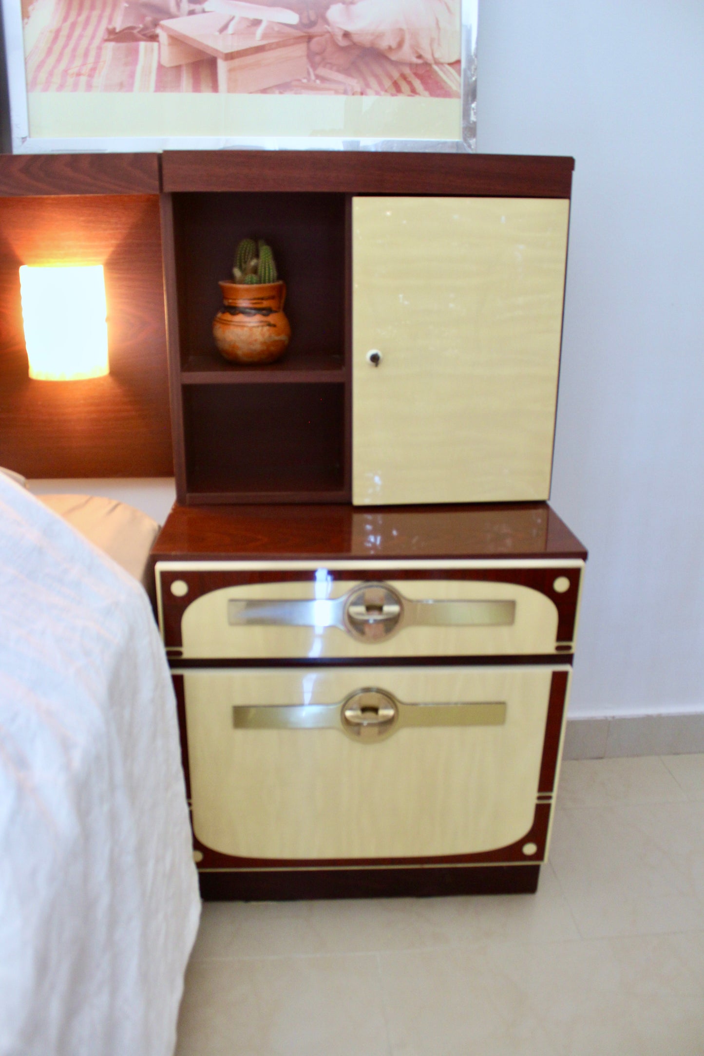Vintage 1980 Integrated Bedroom Headboard & Nightstands with Radio, Cassette & Lights