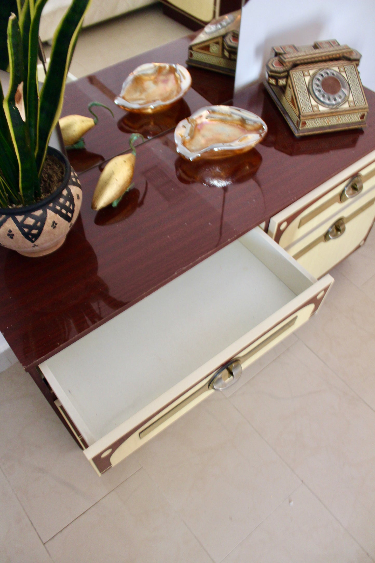 Vintage 1980 Dressing Table & West German Mirror