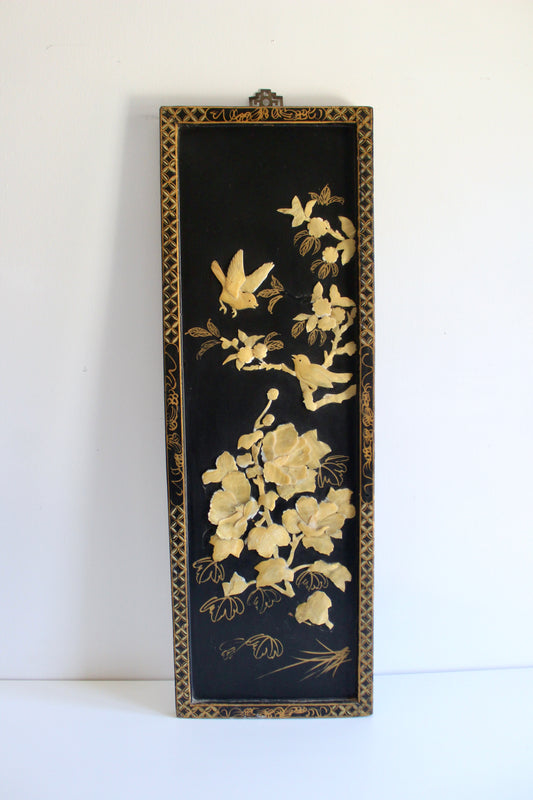 Vintage Chinese Lacquer and Soapstone Panel