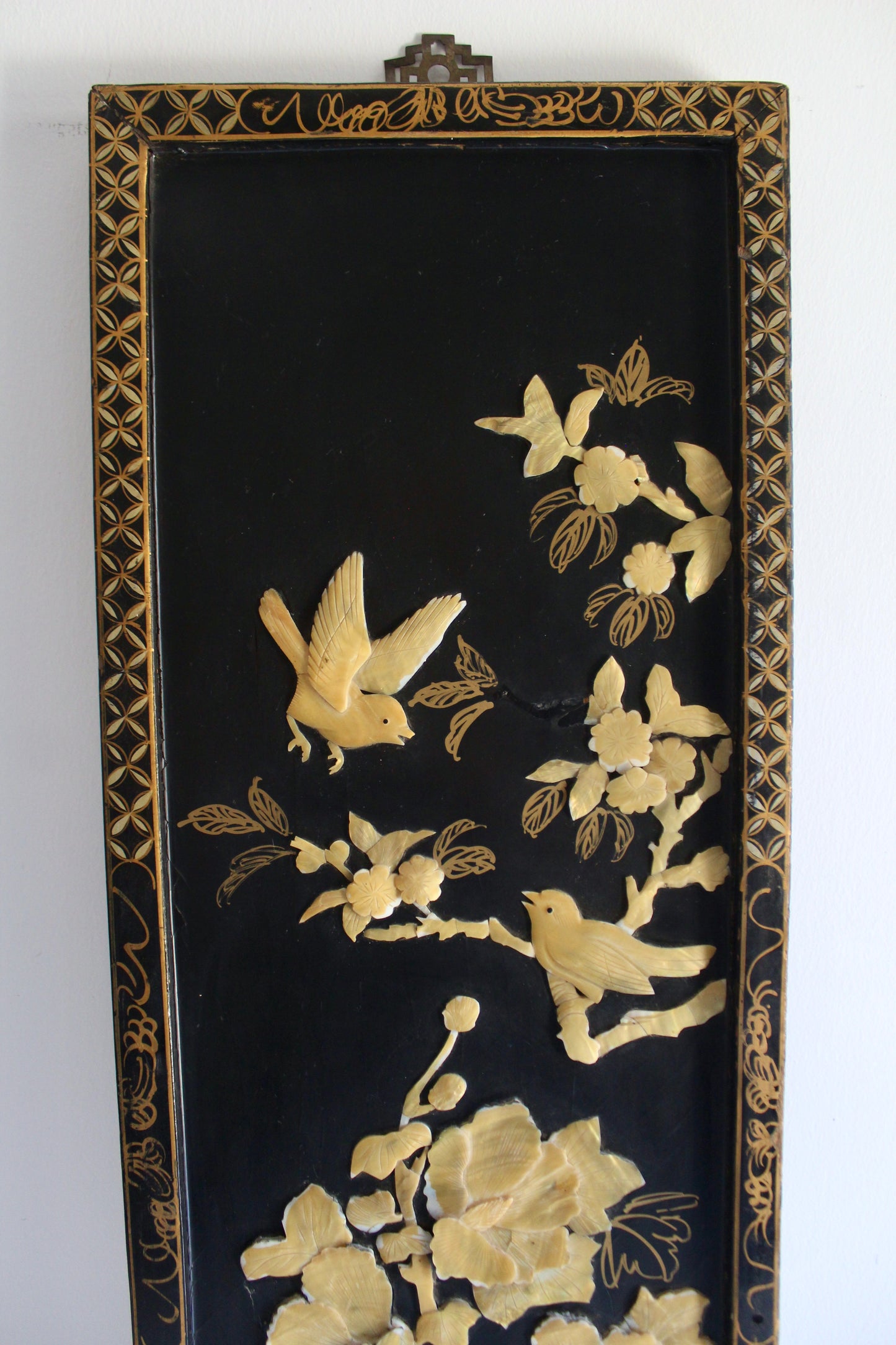 Vintage Chinese Lacquer and Soapstone Panel