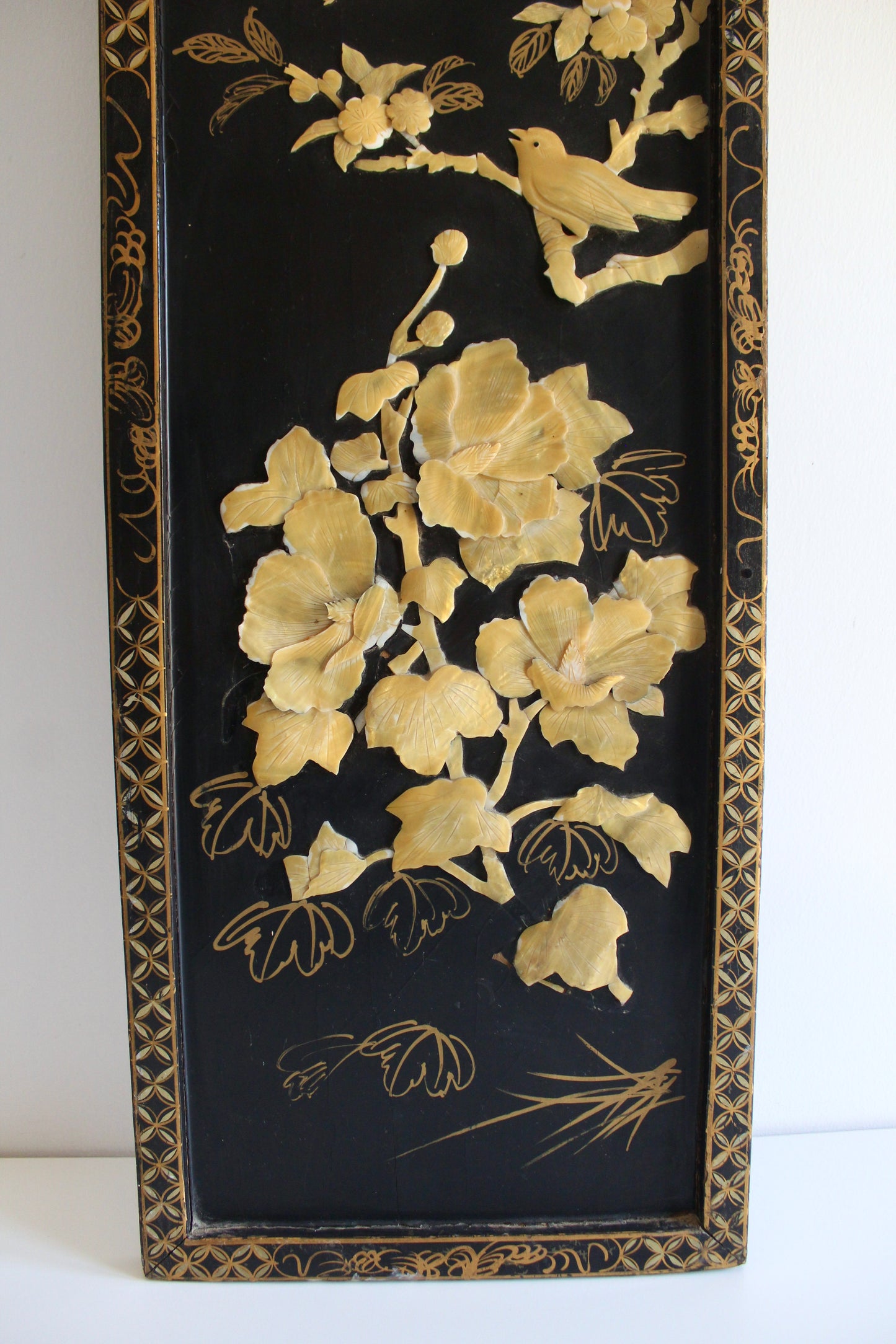 Vintage Chinese Lacquer and Soapstone Panel