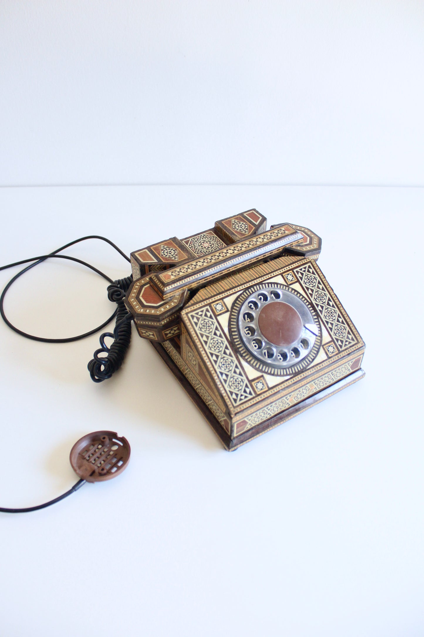Vintage Damascus Marquetry Rotary Telephone | Syrian Handcrafted Inlay