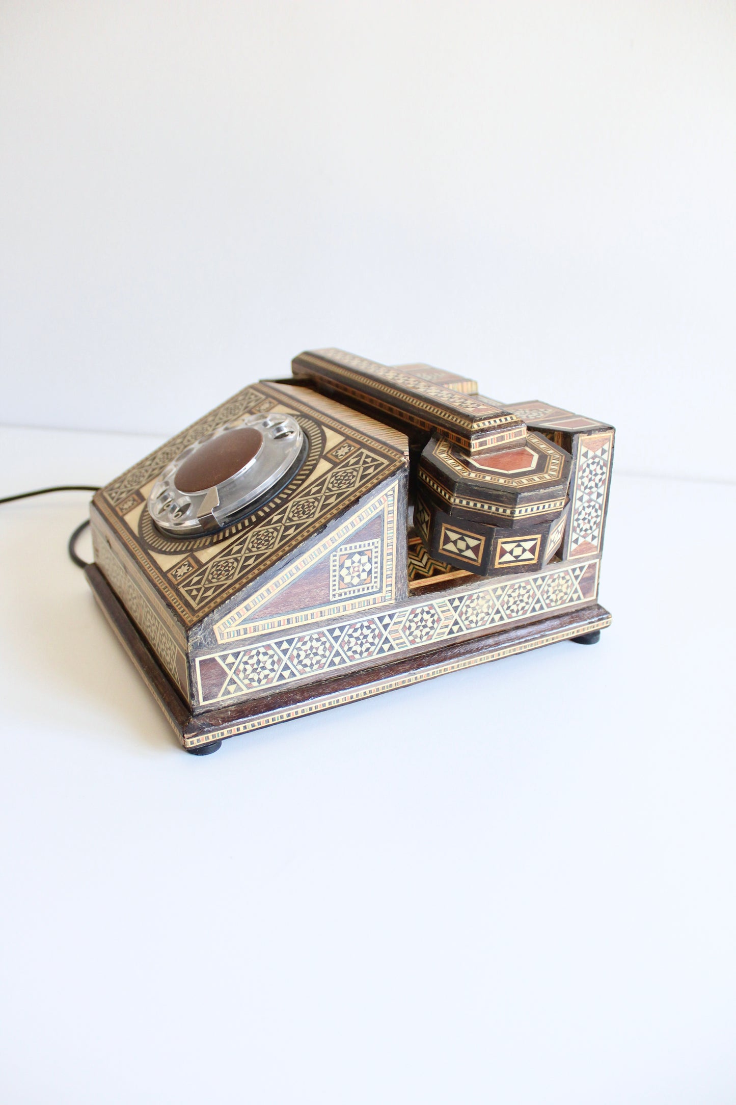 Vintage Damascus Marquetry Rotary Telephone | Syrian Handcrafted Inlay