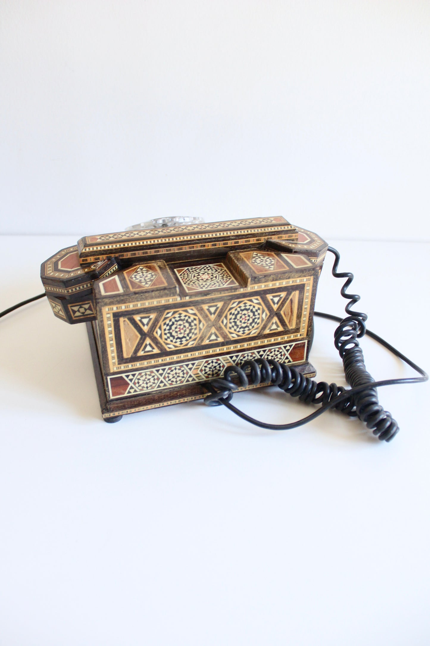 Vintage Damascus Marquetry Rotary Telephone | Syrian Handcrafted Inlay