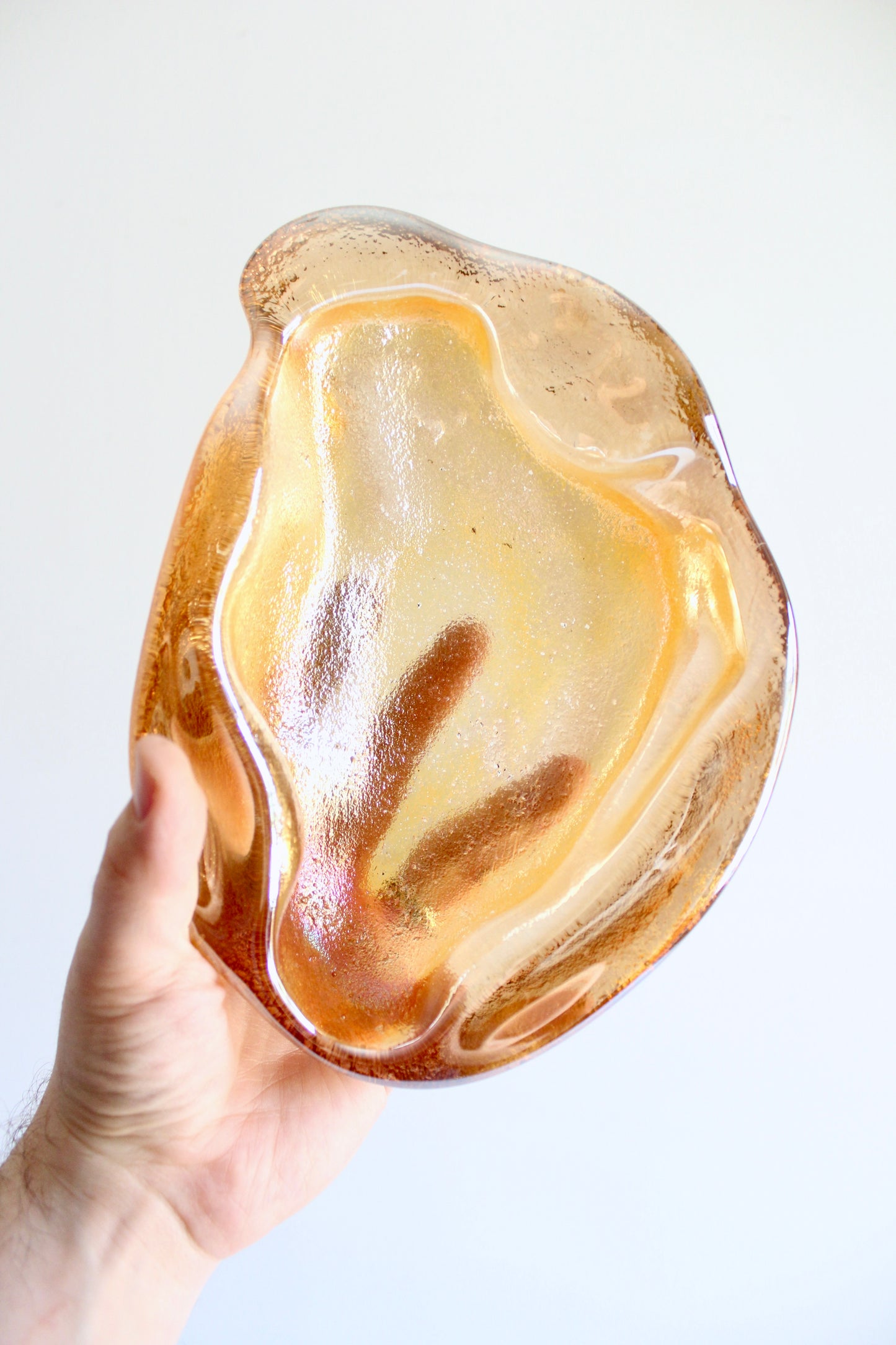 Vintage Amber Blenko-Style Amoeba Glass Catchall / Ashtray
