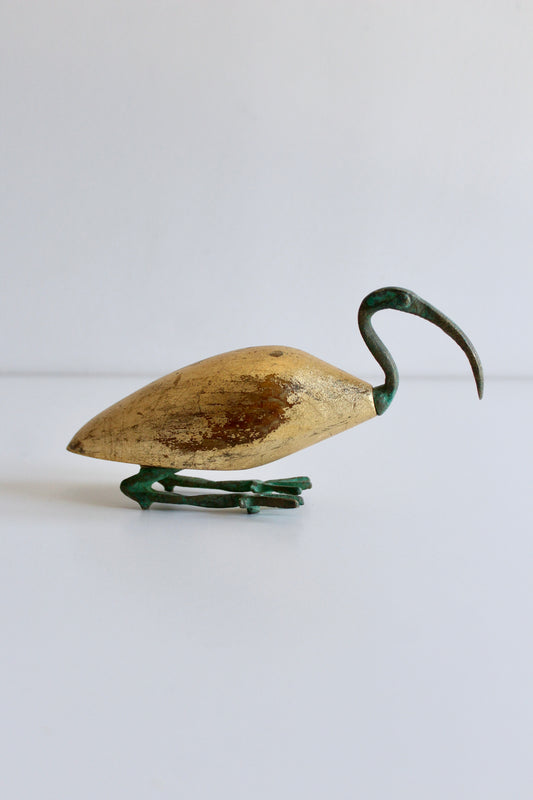 Gold Leaf Heron Sculpture - Egyptian-Inspired Decorative Bird