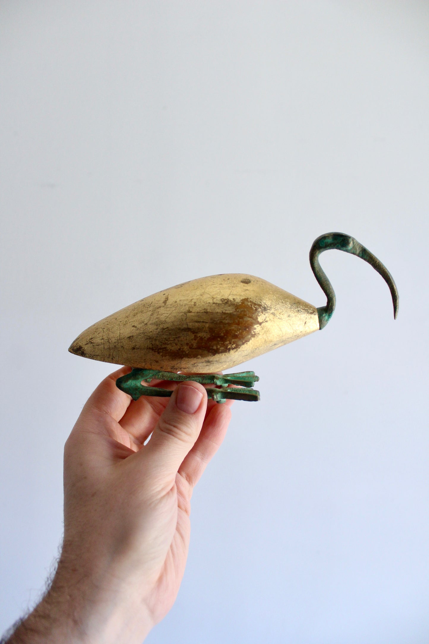 Gold Leaf Heron Sculpture - Egyptian-Inspired Decorative Bird