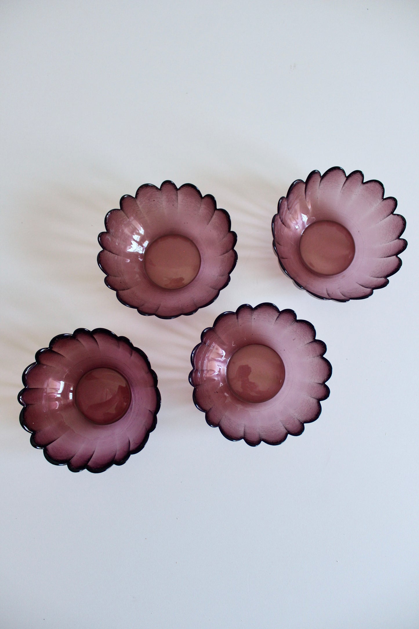 Set of 4 Vintage Amethyst Glass Lotus Bowls
