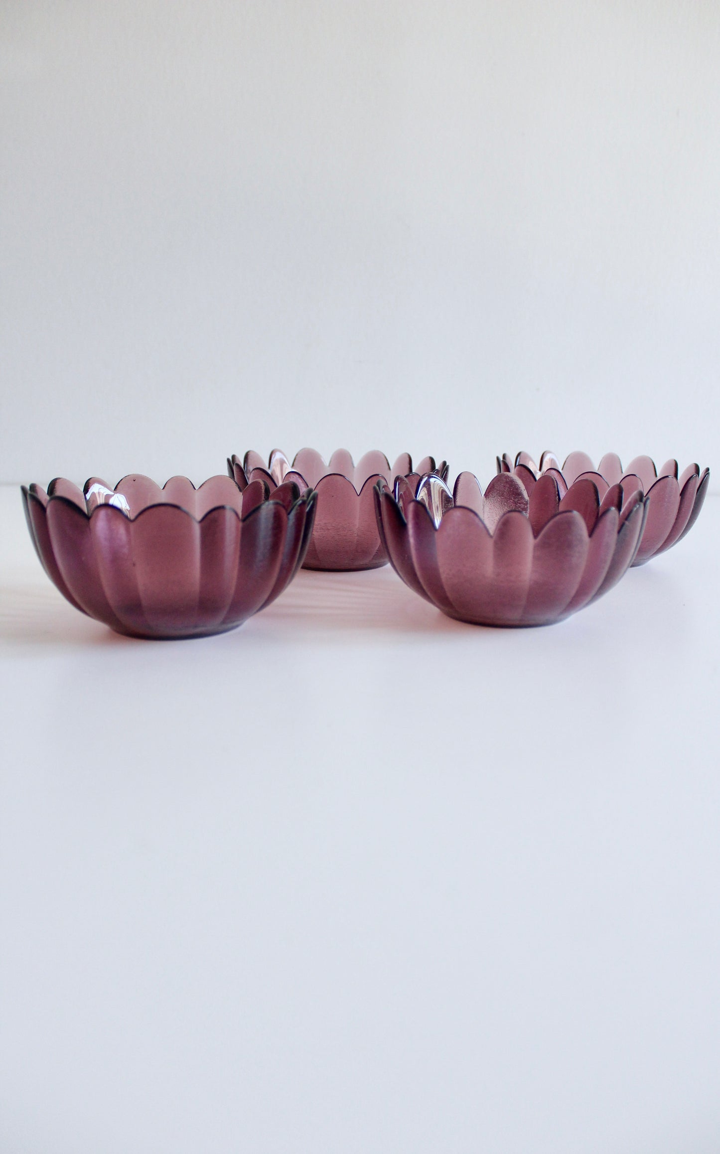 Set of 4 Vintage Amethyst Glass Lotus Bowls