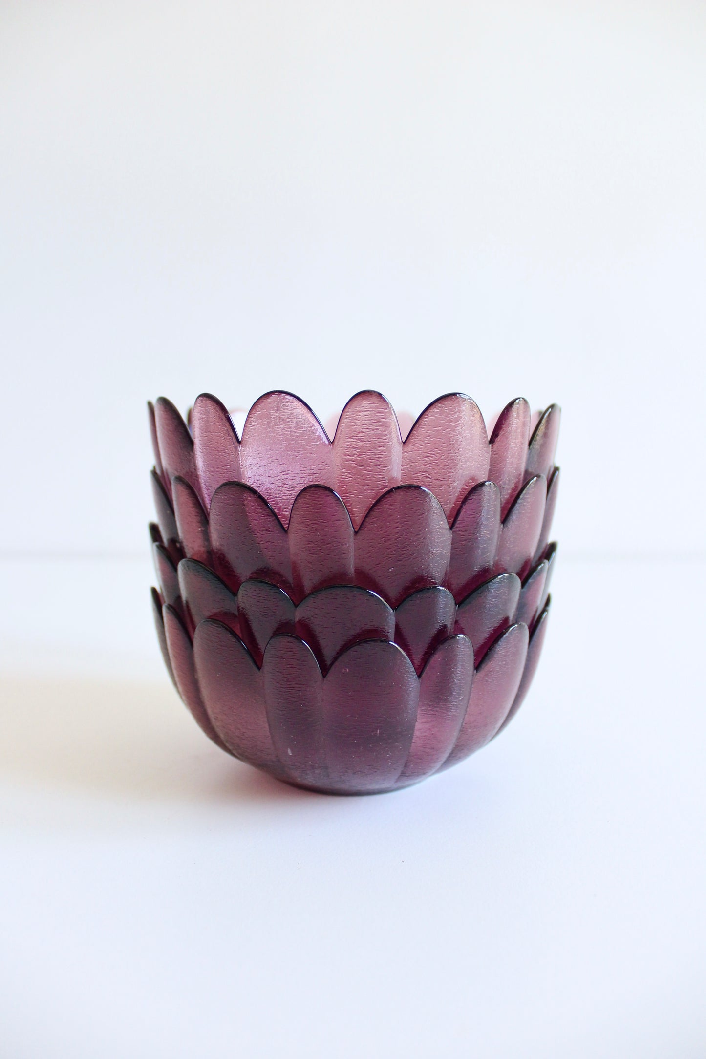 Set of 4 Vintage Amethyst Glass Lotus Bowls