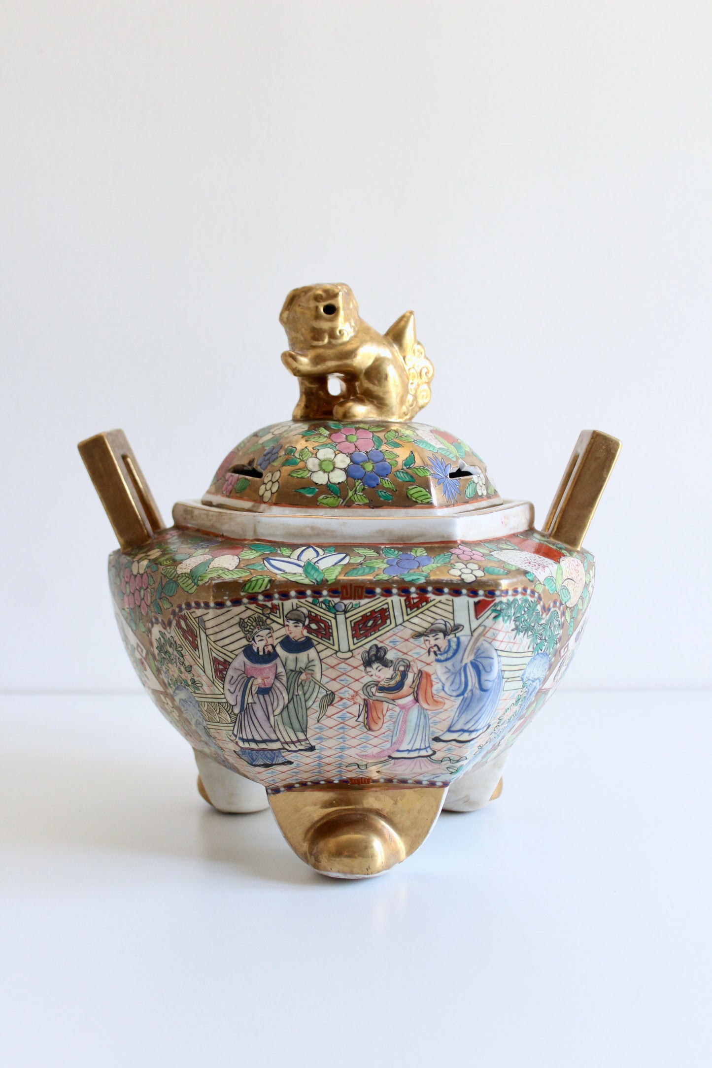 Large Chinese Famille Rose Gilt Porcelain Incense Burner