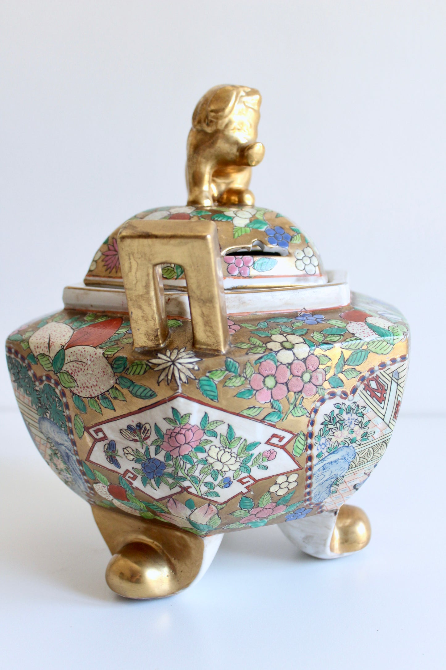 Large Chinese Famille Rose Gilt Porcelain Incense Burner