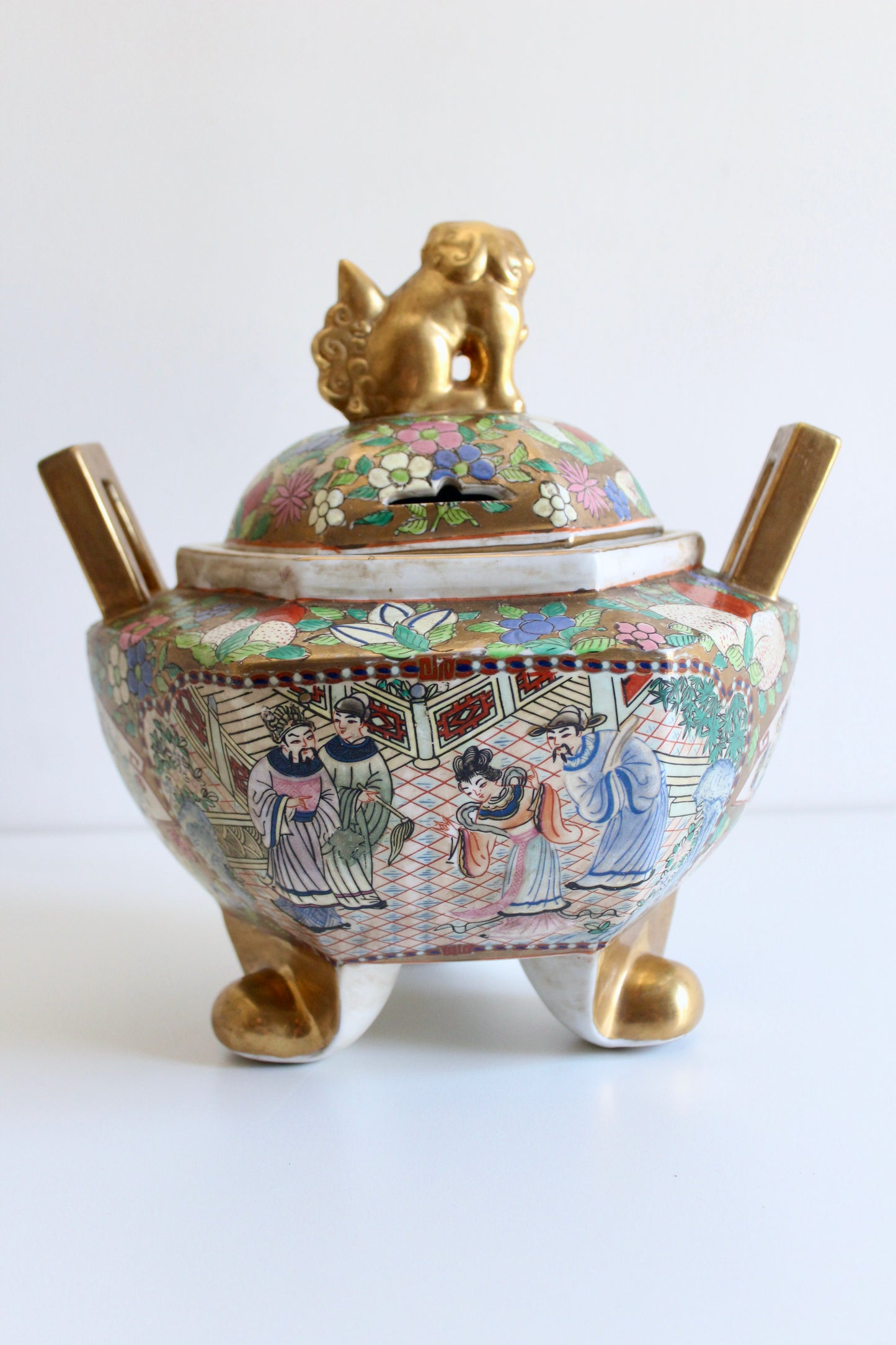 Large Chinese Famille Rose Gilt Porcelain Incense Burner