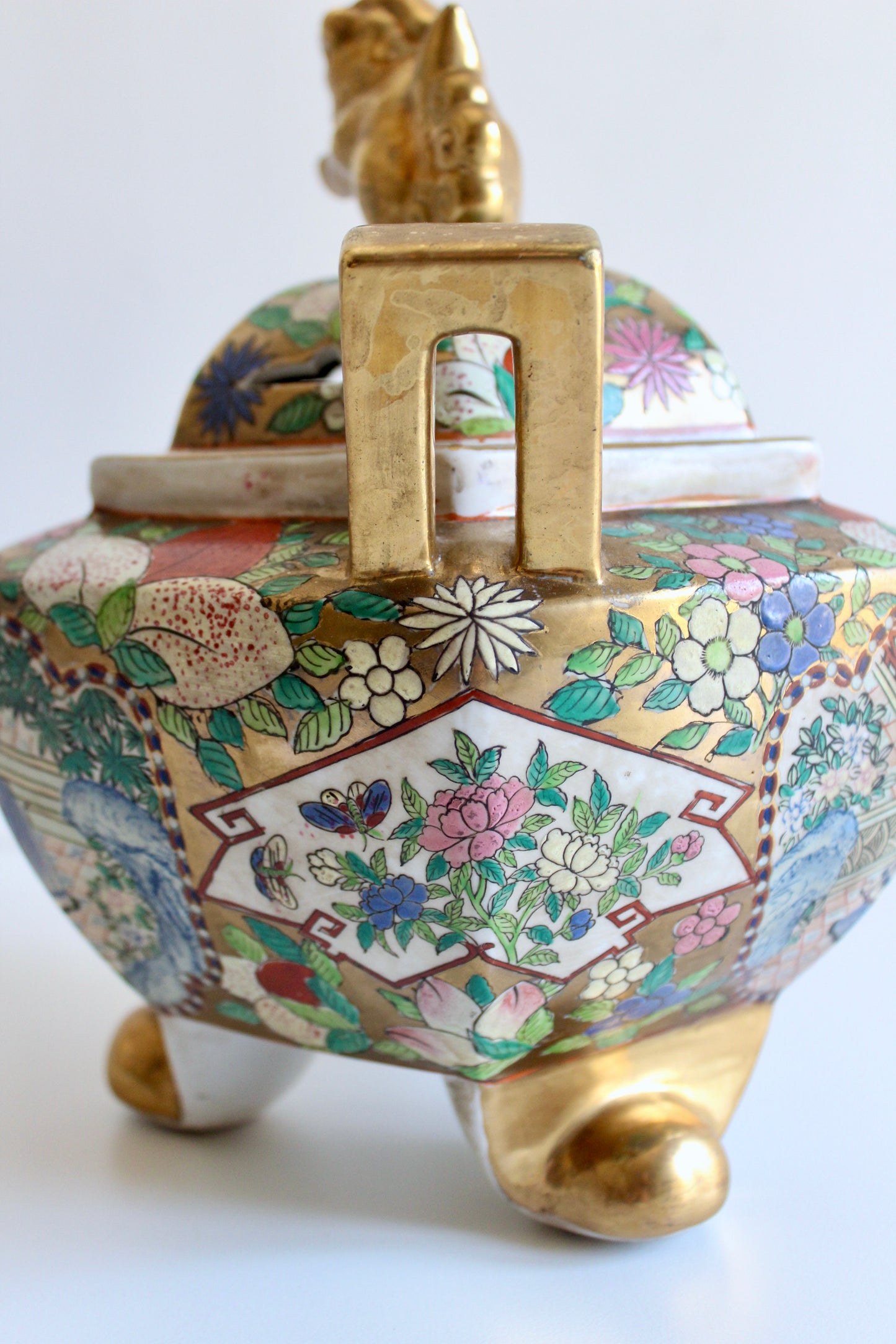 Large Chinese Famille Rose Gilt Porcelain Incense Burner
