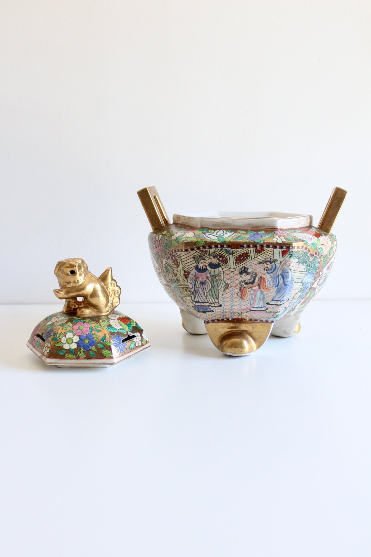 Large Chinese Famille Rose Gilt Porcelain Incense Burner
