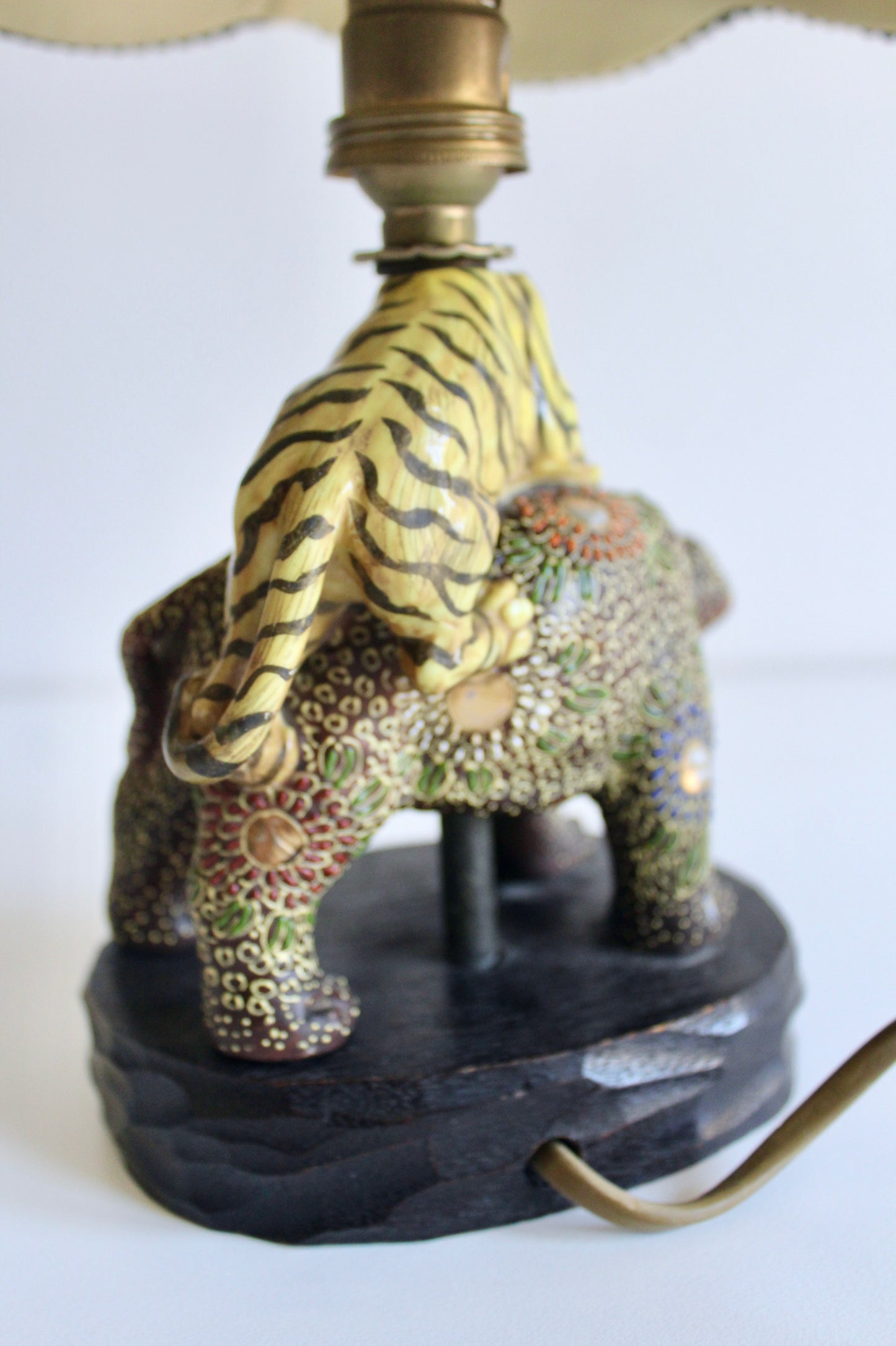 Japanese Satsuma Elephant & Tiger Porcelain Table Lamp