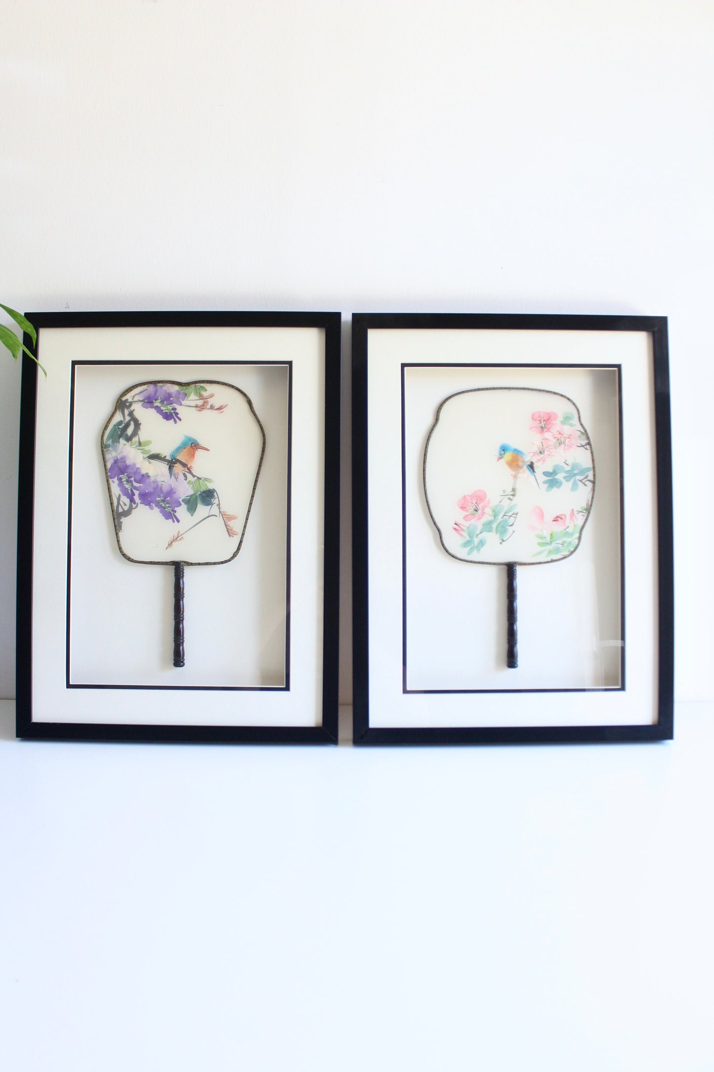 Pair of Framed Chinese Hand-Painted Silk Fans