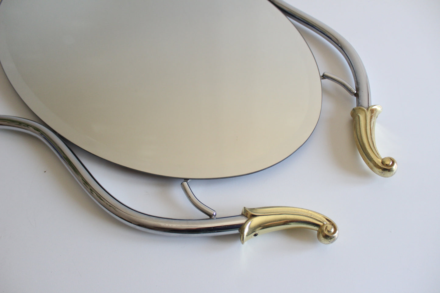 Vintage Hollywood Regency Brass & Chrome Vanity Mirror