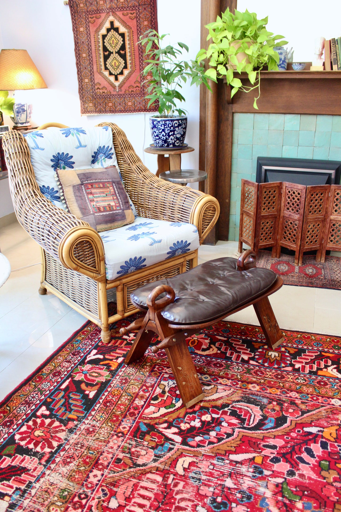 Vintage Handcrafted Pakistani Leather Footstool