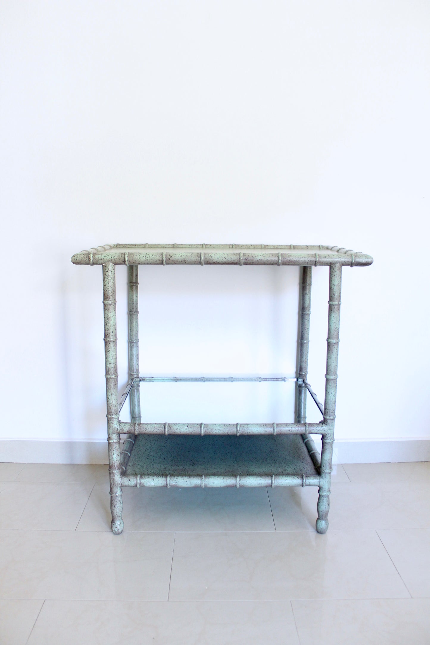 Vintage Faux Bamboo Console Table with Mirrored Shelf