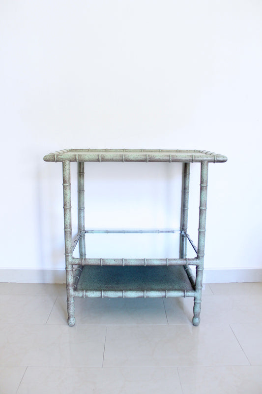 Vintage Faux Bamboo Console Table with Mirrored Shelf