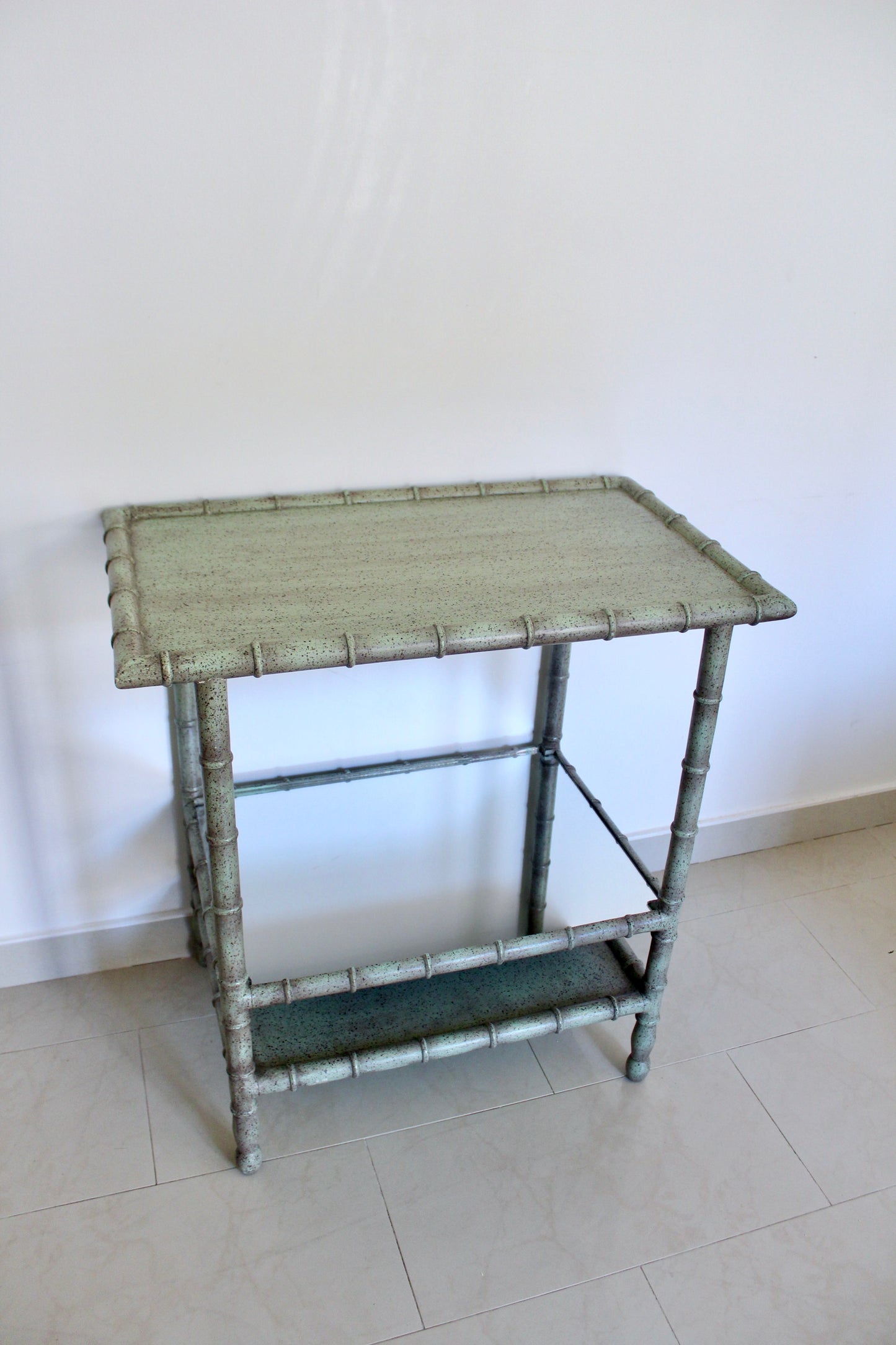 Vintage Faux Bamboo Console Table with Mirrored Shelf