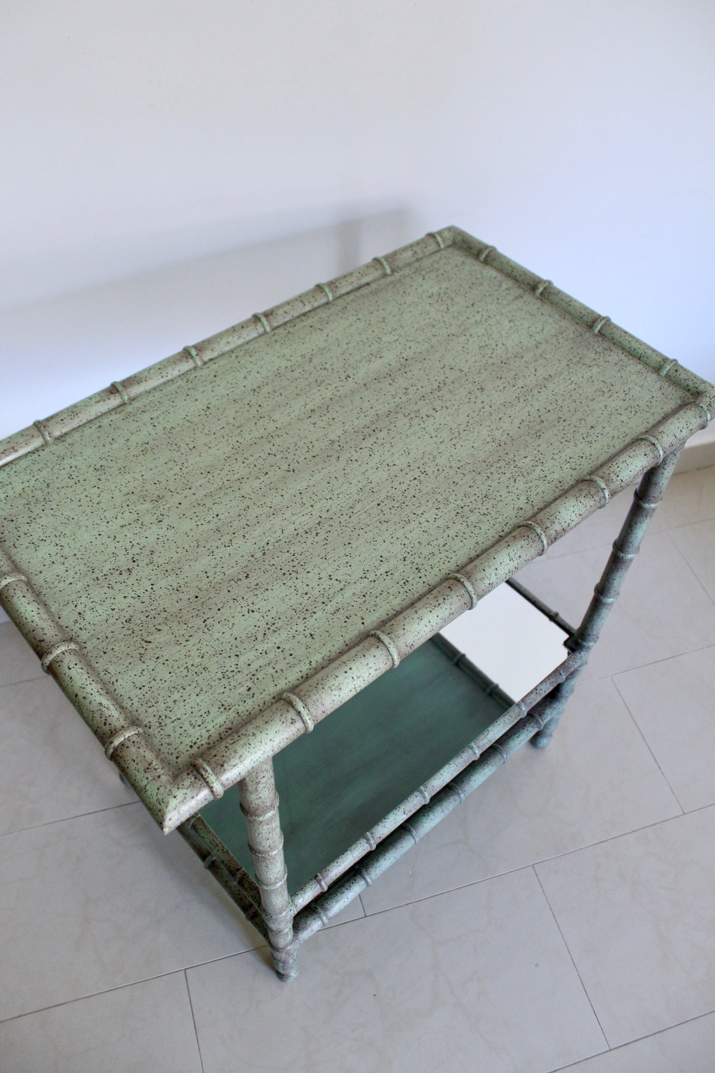 Vintage Faux Bamboo Console Table with Mirrored Shelf