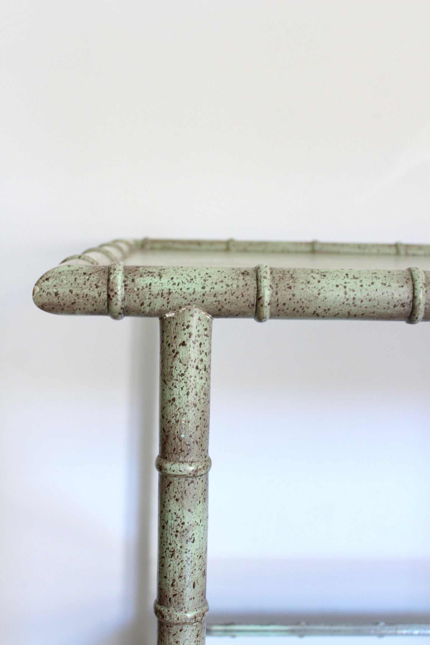 Vintage Faux Bamboo Console Table with Mirrored Shelf