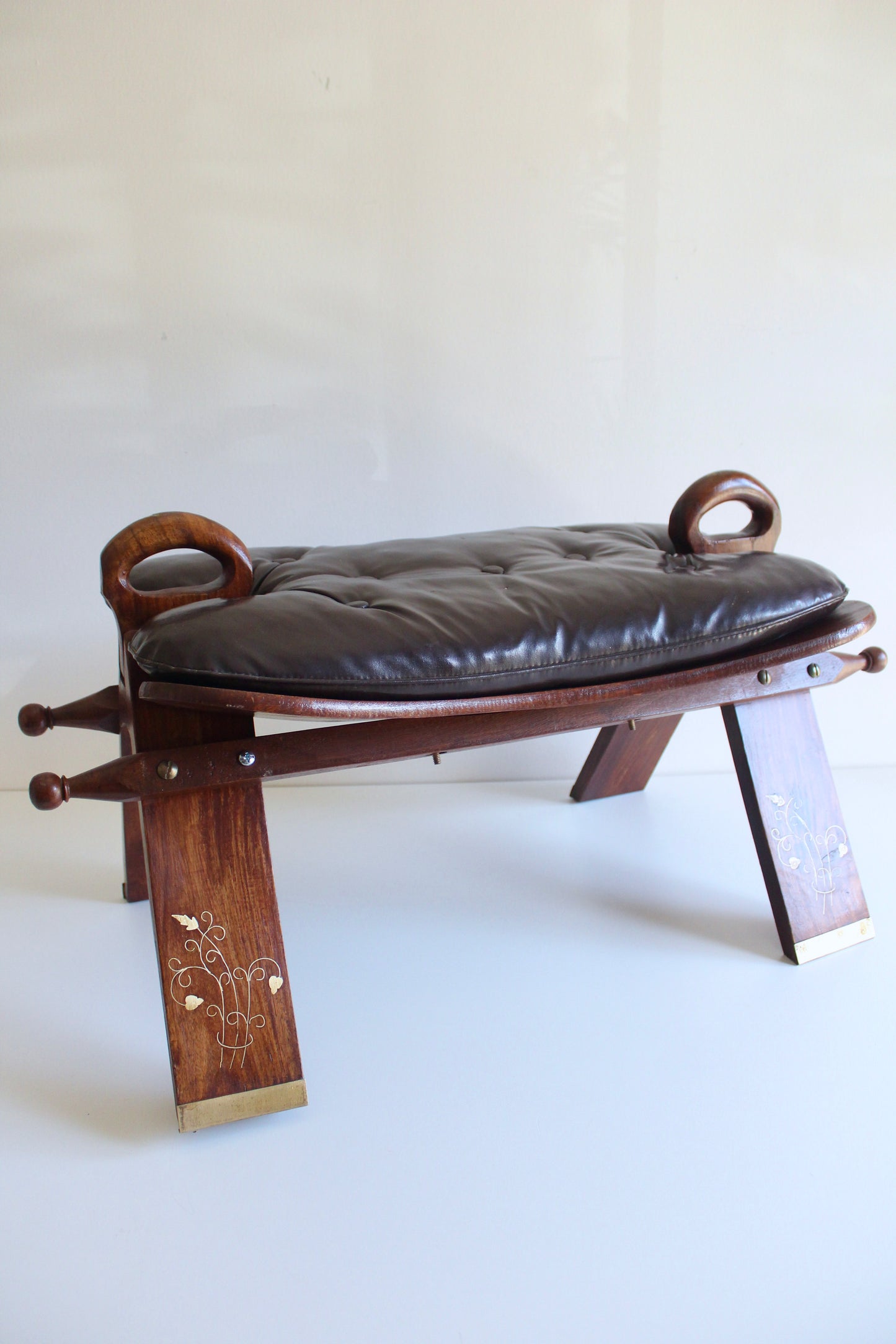 Vintage Handcrafted Pakistani Leather Footstool