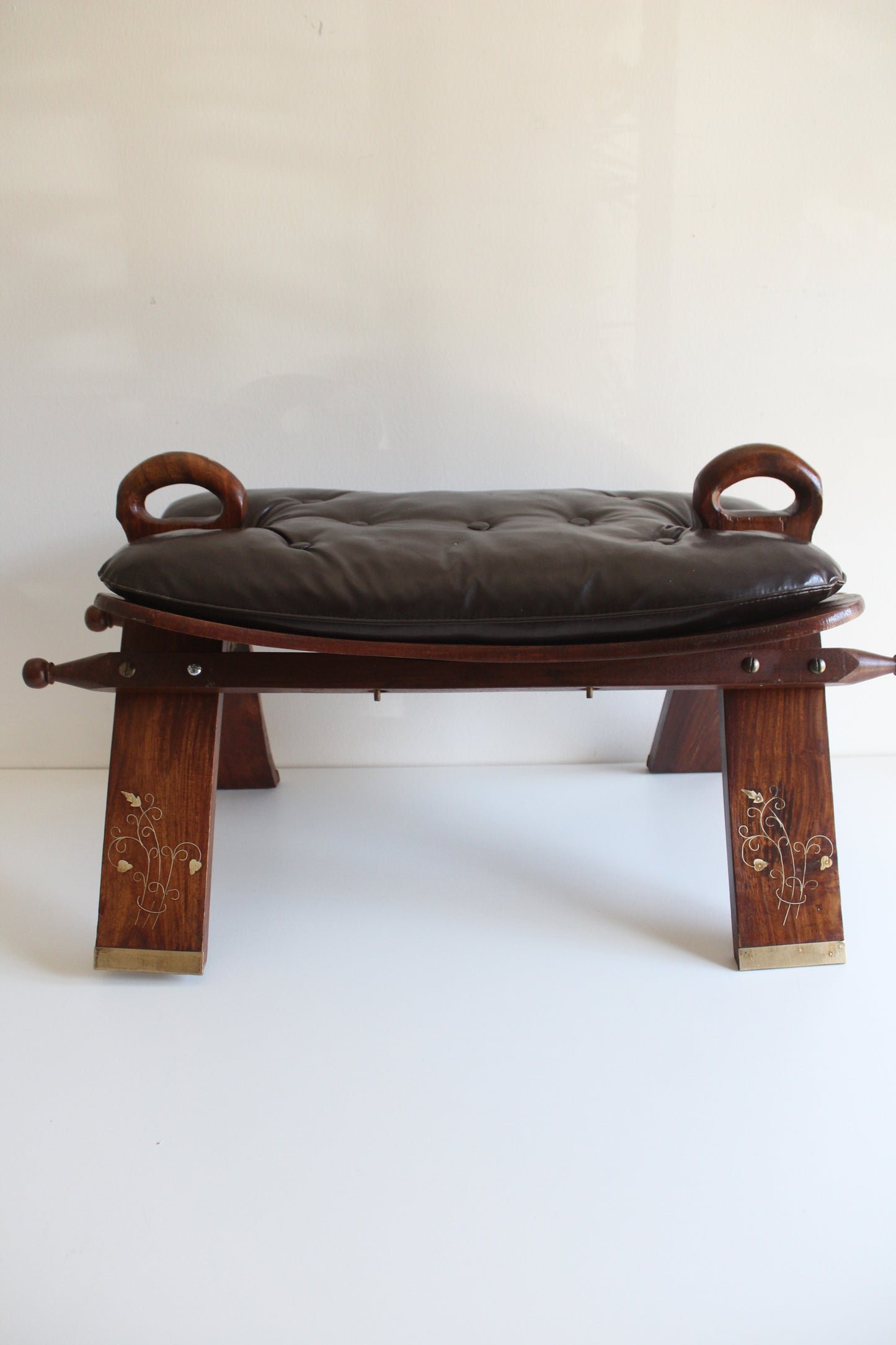 Vintage Handcrafted Pakistani Leather Footstool